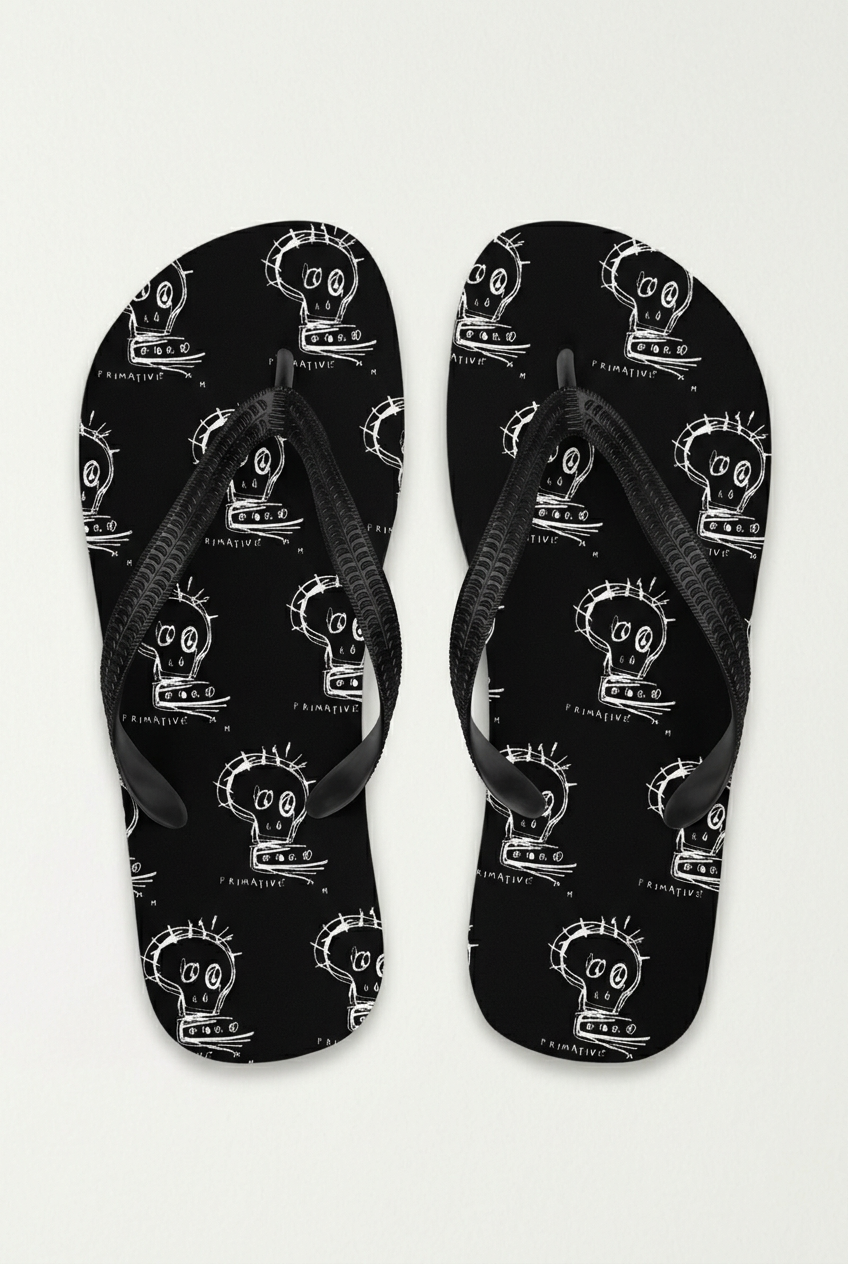 Primative Skull Flip Flops – Bold Skull Graphic Rubber Flip Flops