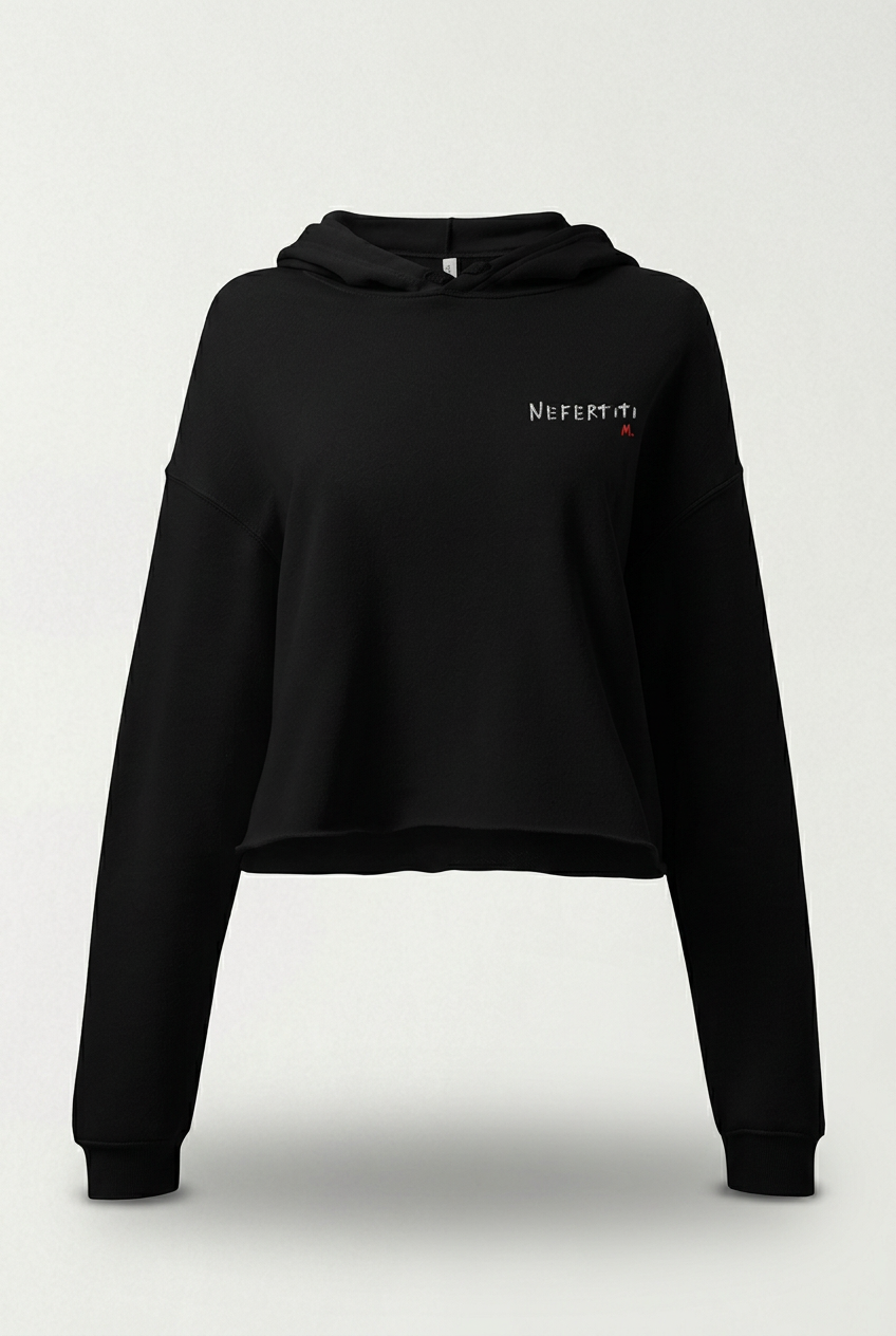 Nefertiti Embroidered Crop Hoodie – Soft Fleece Women’s Cropped Hoodie