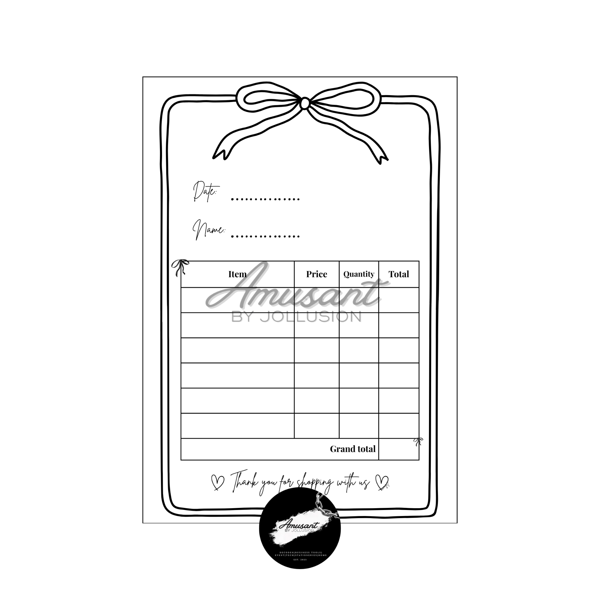 A6 Receipt - Minimalist Noir (Mix and match)