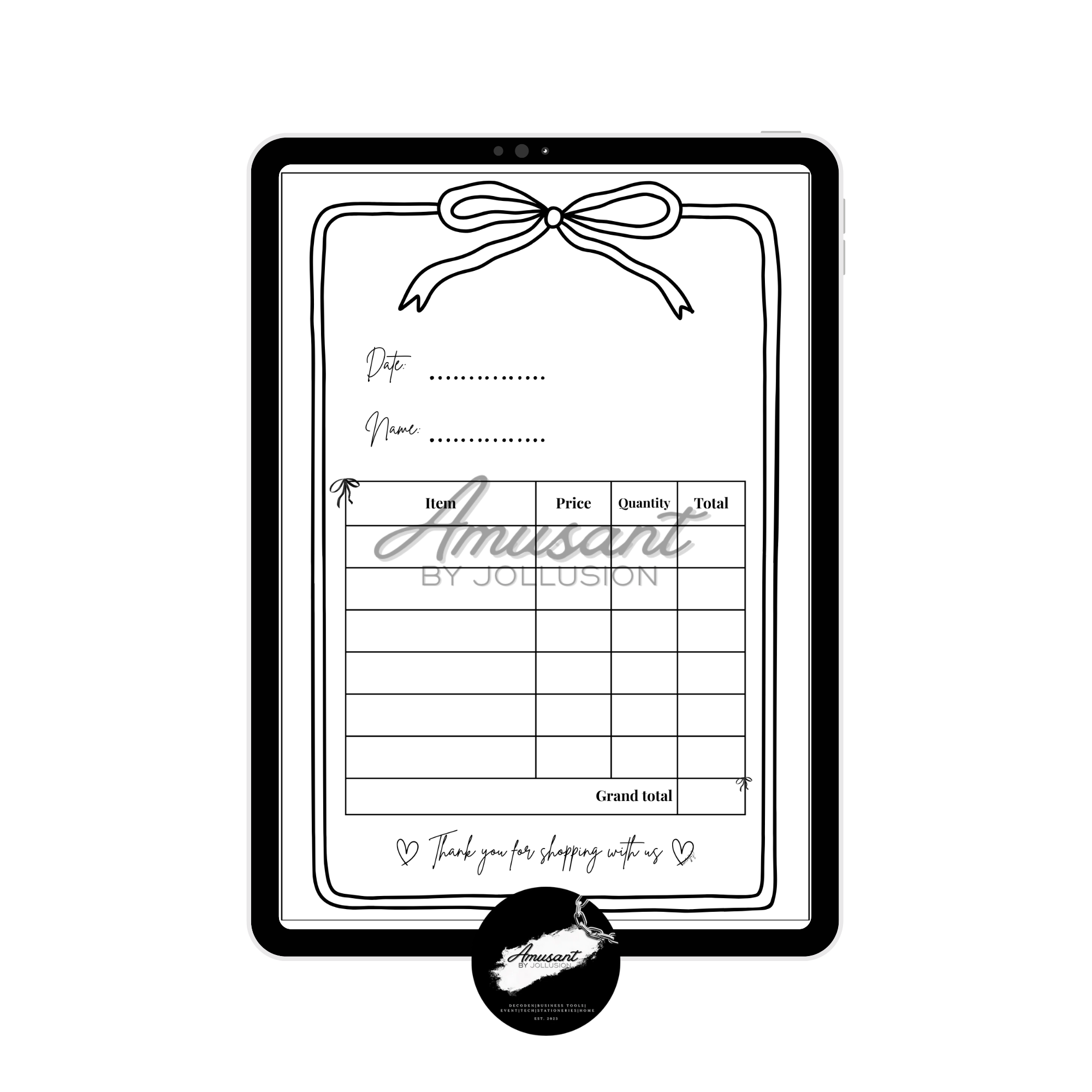 A6 receipt - Minimalist Noir (SOFT COPY)