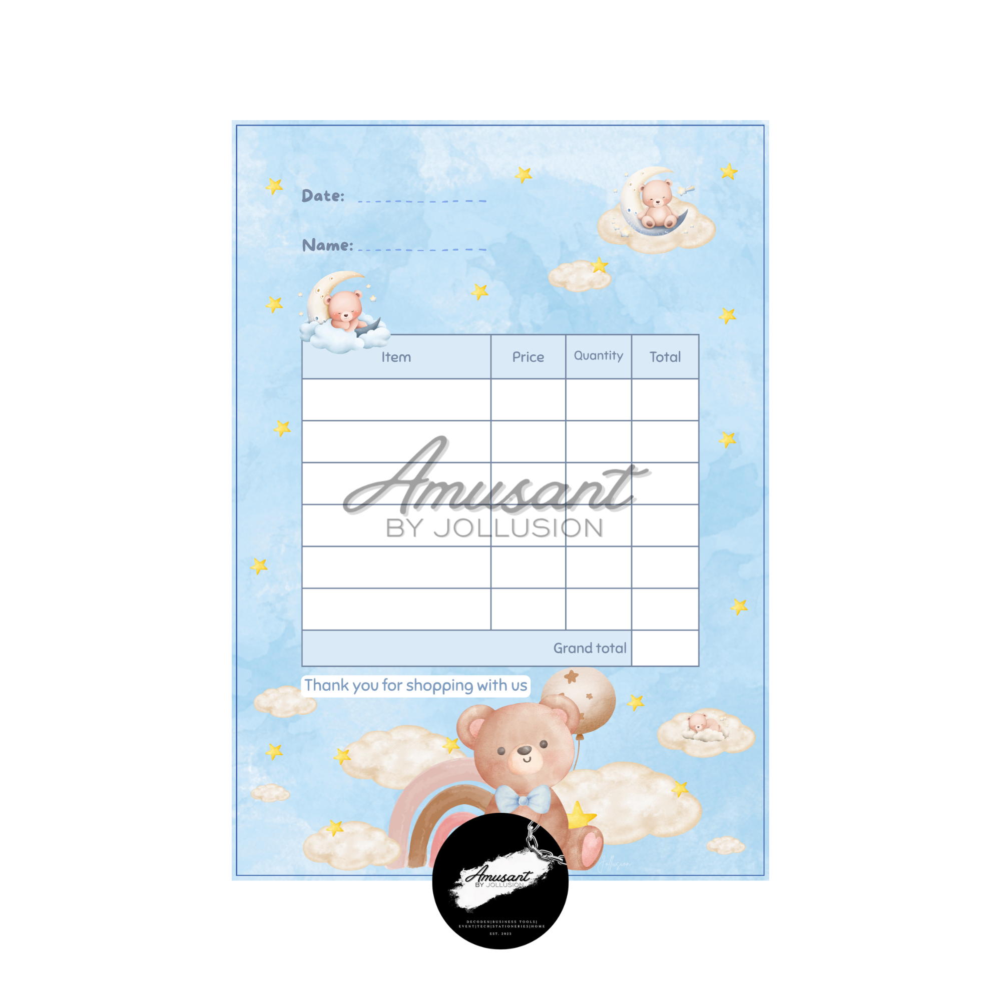 A6 Receipt - Goodnight Bear (Mix and match)