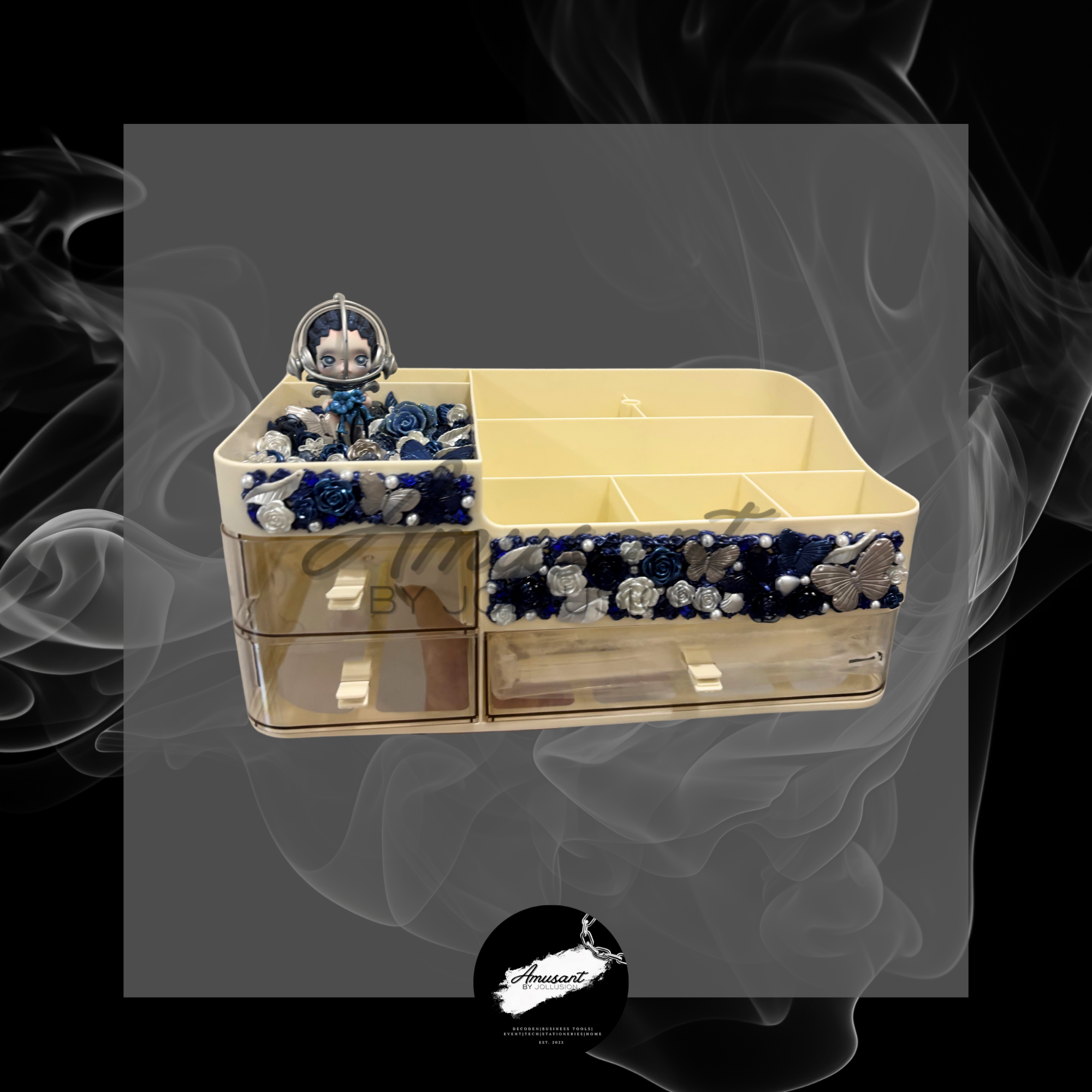 Makeup organiser with LED mirror