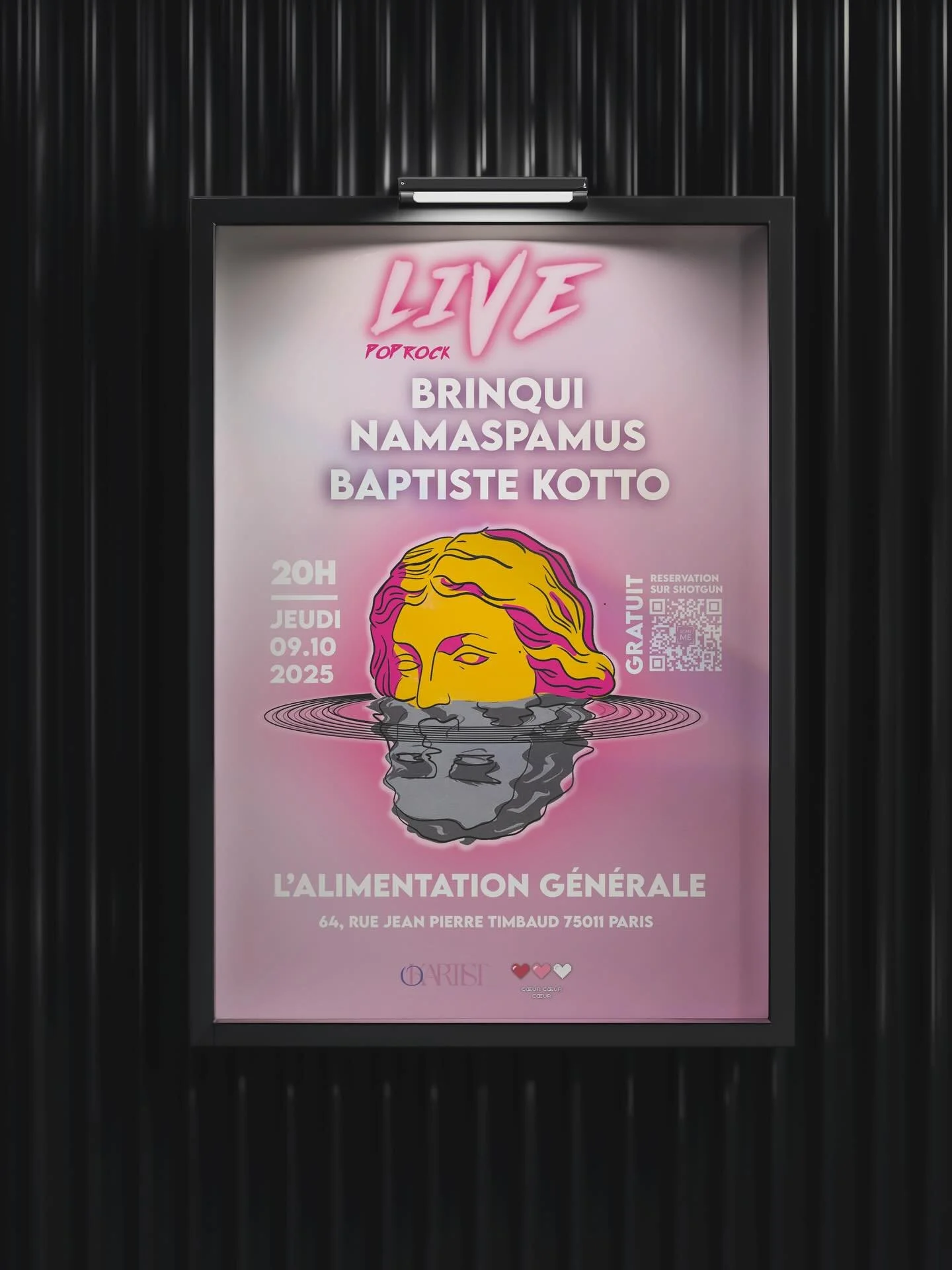 Done ✅ Affiche r&eacute;alis&eacute;e pour le prochain concert pop rock organis&eacute; par @okartist.fr et @coeurcoeurcoeur.fr le 09.10.25 

Save the date ! L'&eacute;vent est gratuit, mais sur r&eacute;servation : direction shotgun pour prendre ta 
