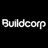 Buildcor logo in white text on a black background
