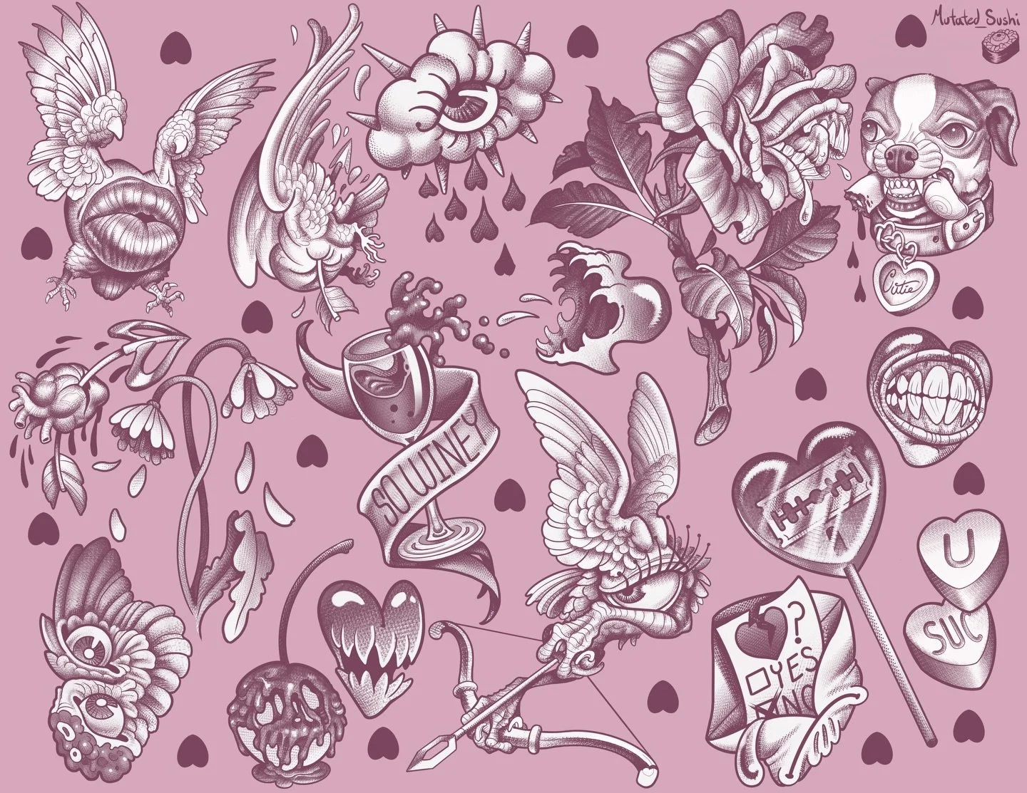 🖤Anti-Valentines Flash Drop🖤
🩷Either color or black and gray🩷
🖤Price range $100-500🖤
🩷Only doing these designs once🩷
Either DM me or email me at
mutated.sushi.tattoos@gmail for any inquires

#milwaukee #tattoo #flash #valentines #art