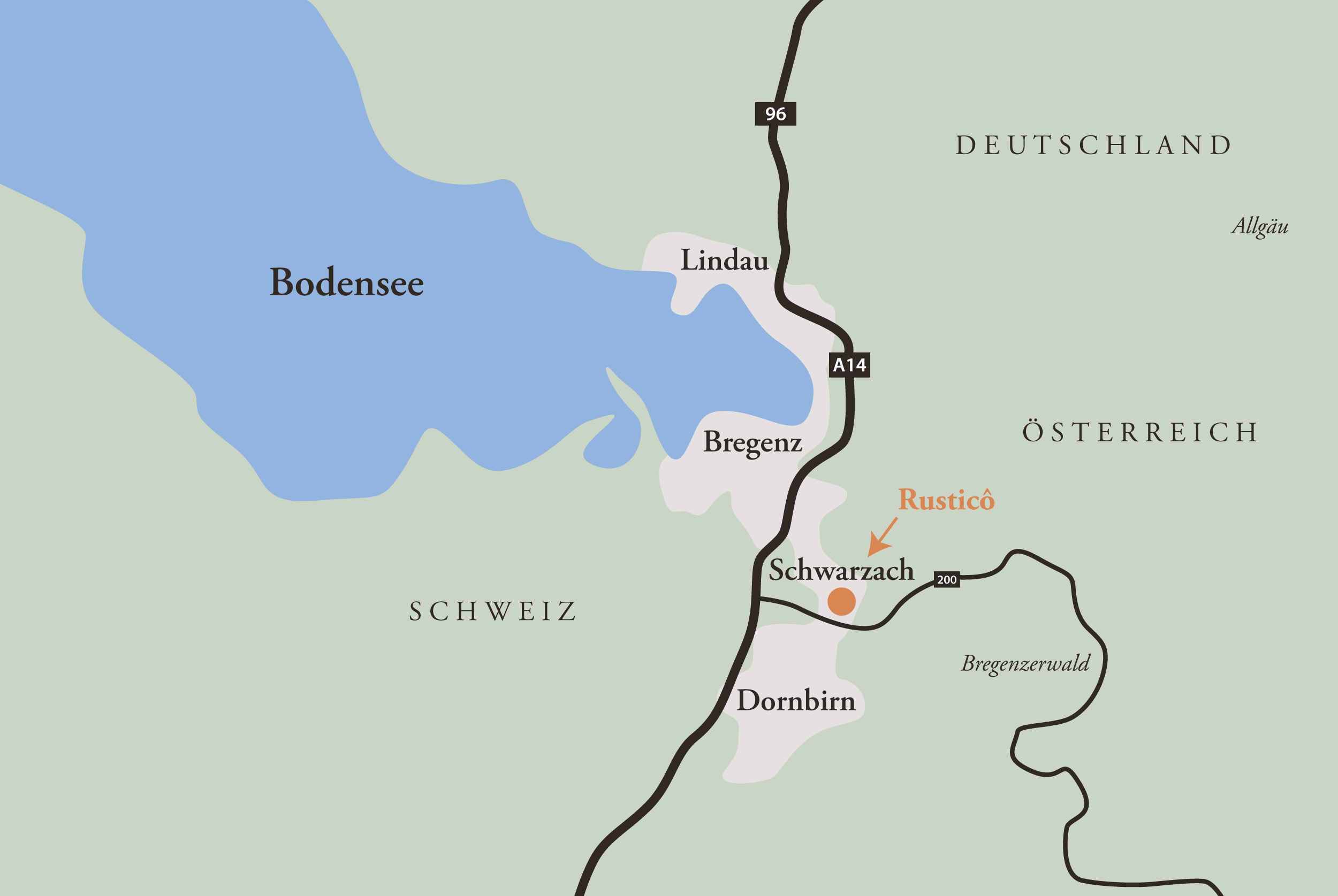 Kartenansicht Lage der Ferienwohnung Rustico in Schwarzach Vorarlberg