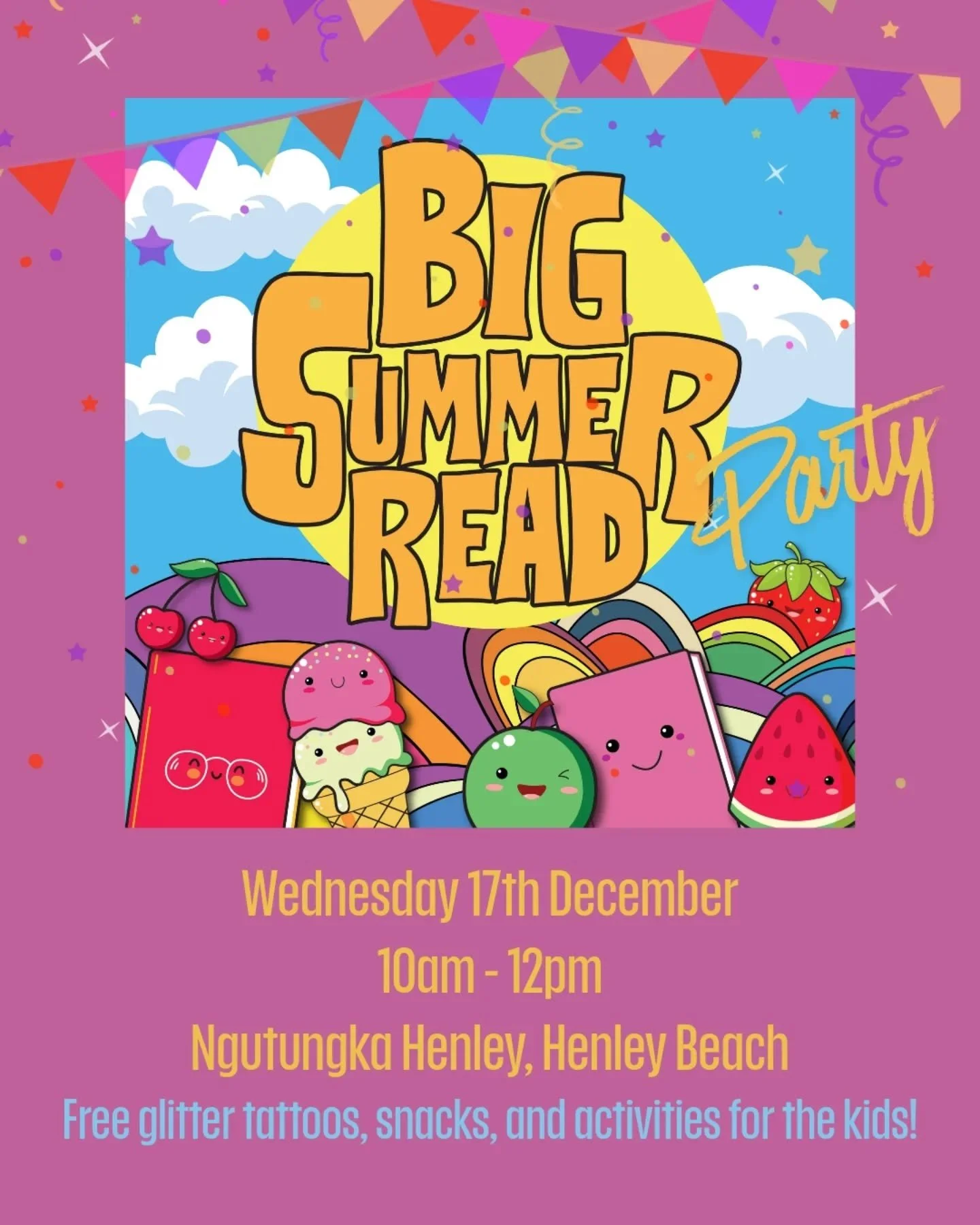 You can find me at the Big Summer Read Party at Ngutungka Henley ☀️📚 alongside some other local Authors;

☀️ Ben Kitchin @brontosaurusbooks 
☀️ Emilie Tunstil @the_tunstill_tales 
☀️ Victoria Marrs @victoria_marrs_writes 
☀️ Yasmin Bastouil @the.pla