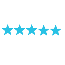 Five blue stars arranged in a horizontal line.