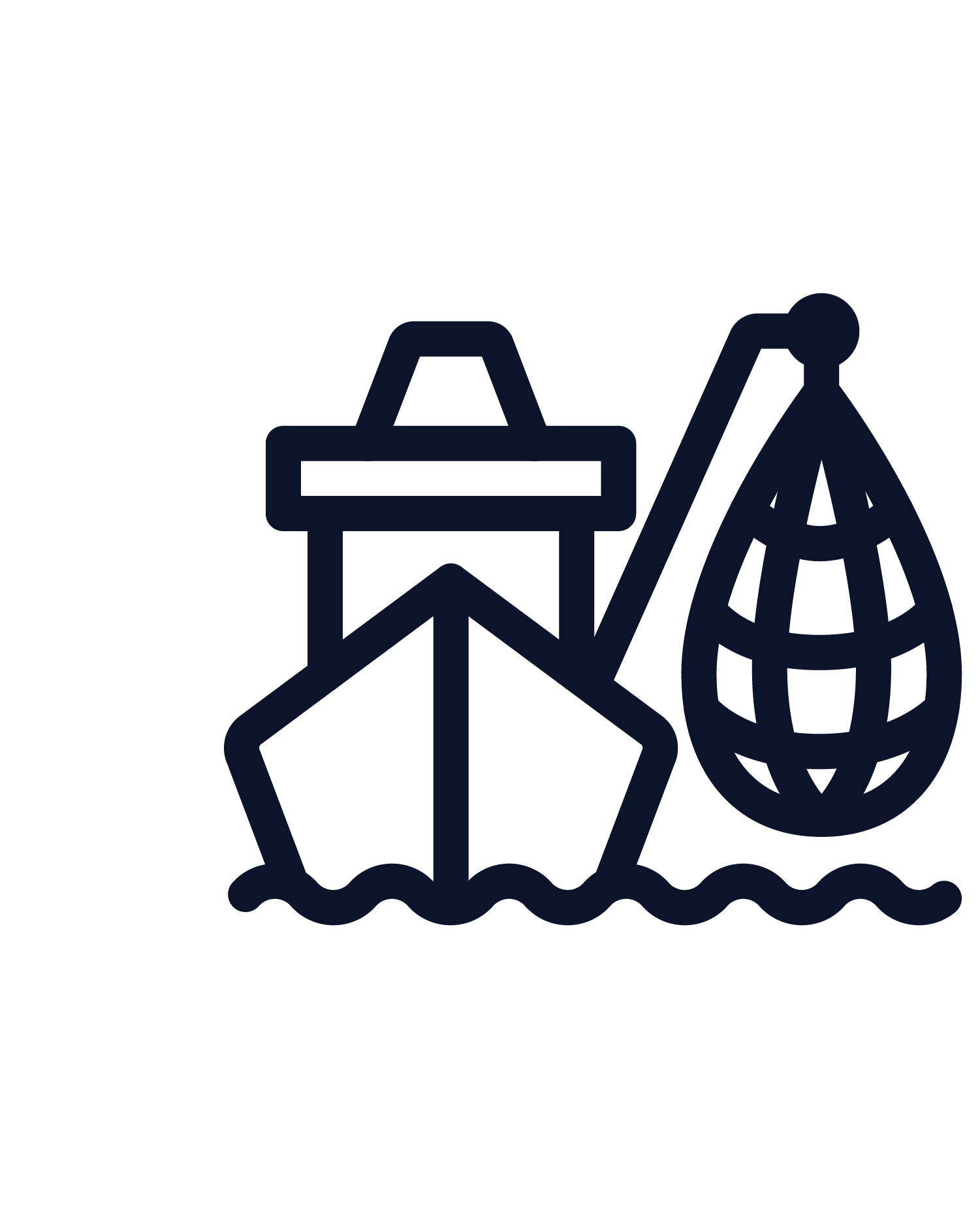 En ikon av et skip med fiskenett på sida.