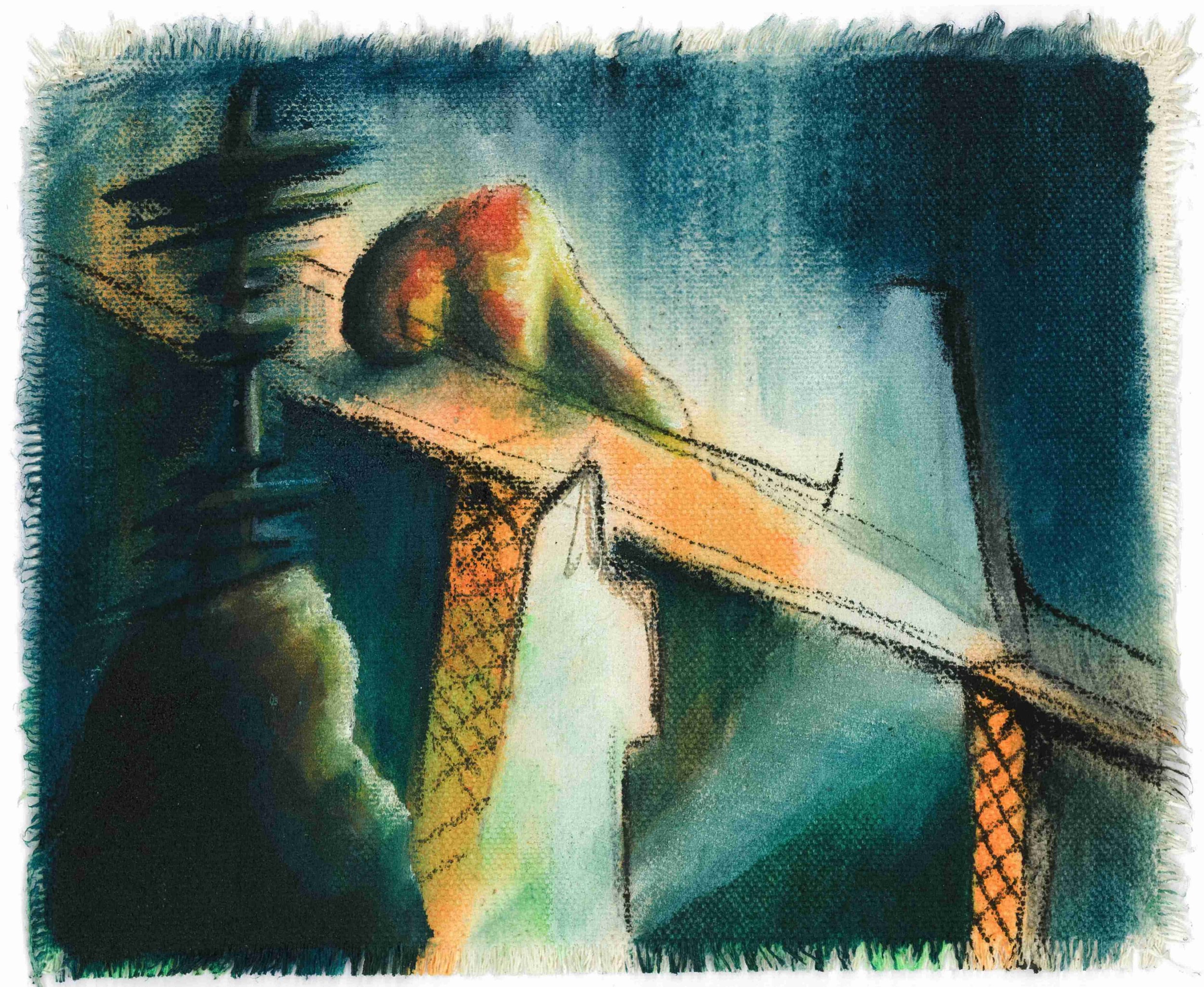 Ohne Titel,
Kohle und Öl auf Leinwand,
16cm x 19cm,
2024