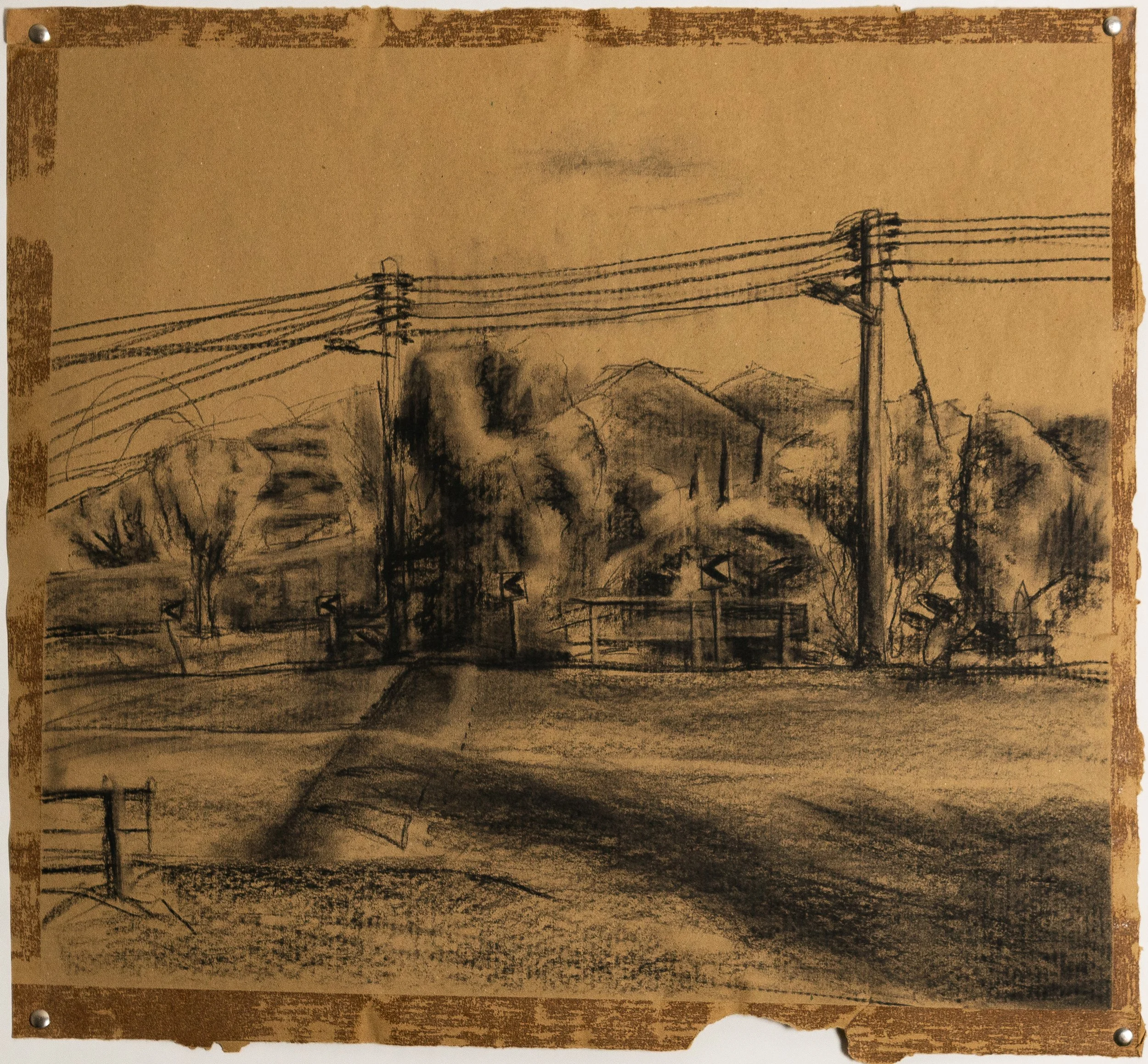 Strommasten,
Kohle auf Packpapier/Frottage,
51cm x 55cm,
2024