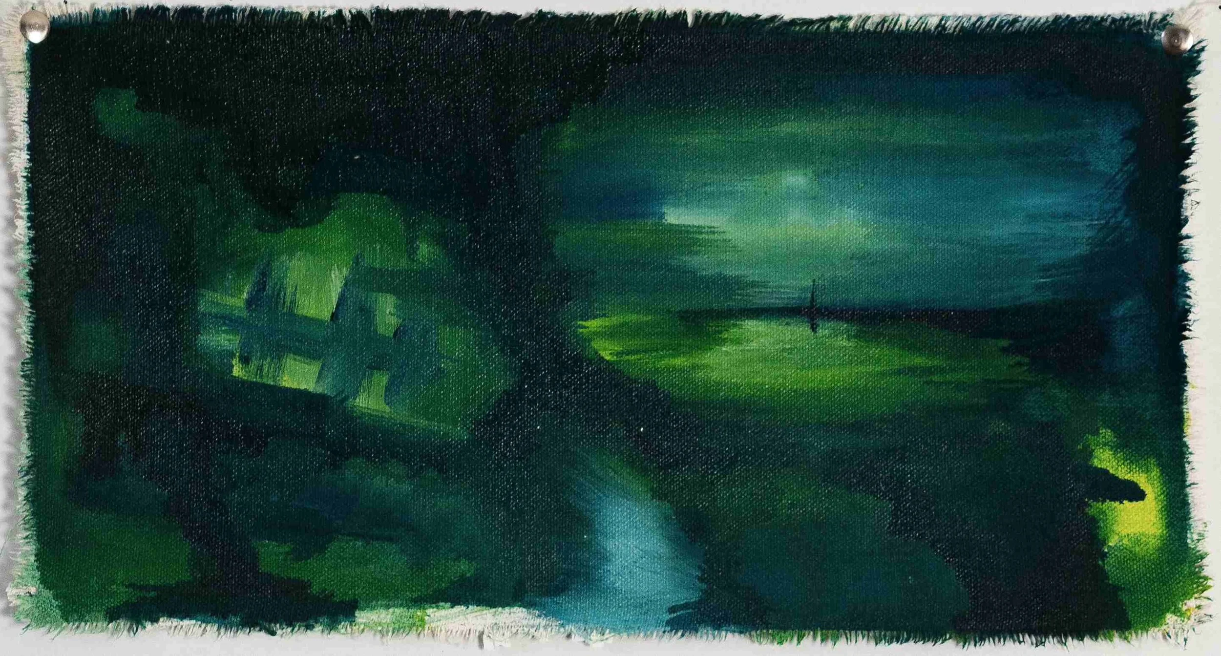 Weil ich doch jetzt malen kann,
Öl auf Leinwand,
18cm x 35cm,
2024