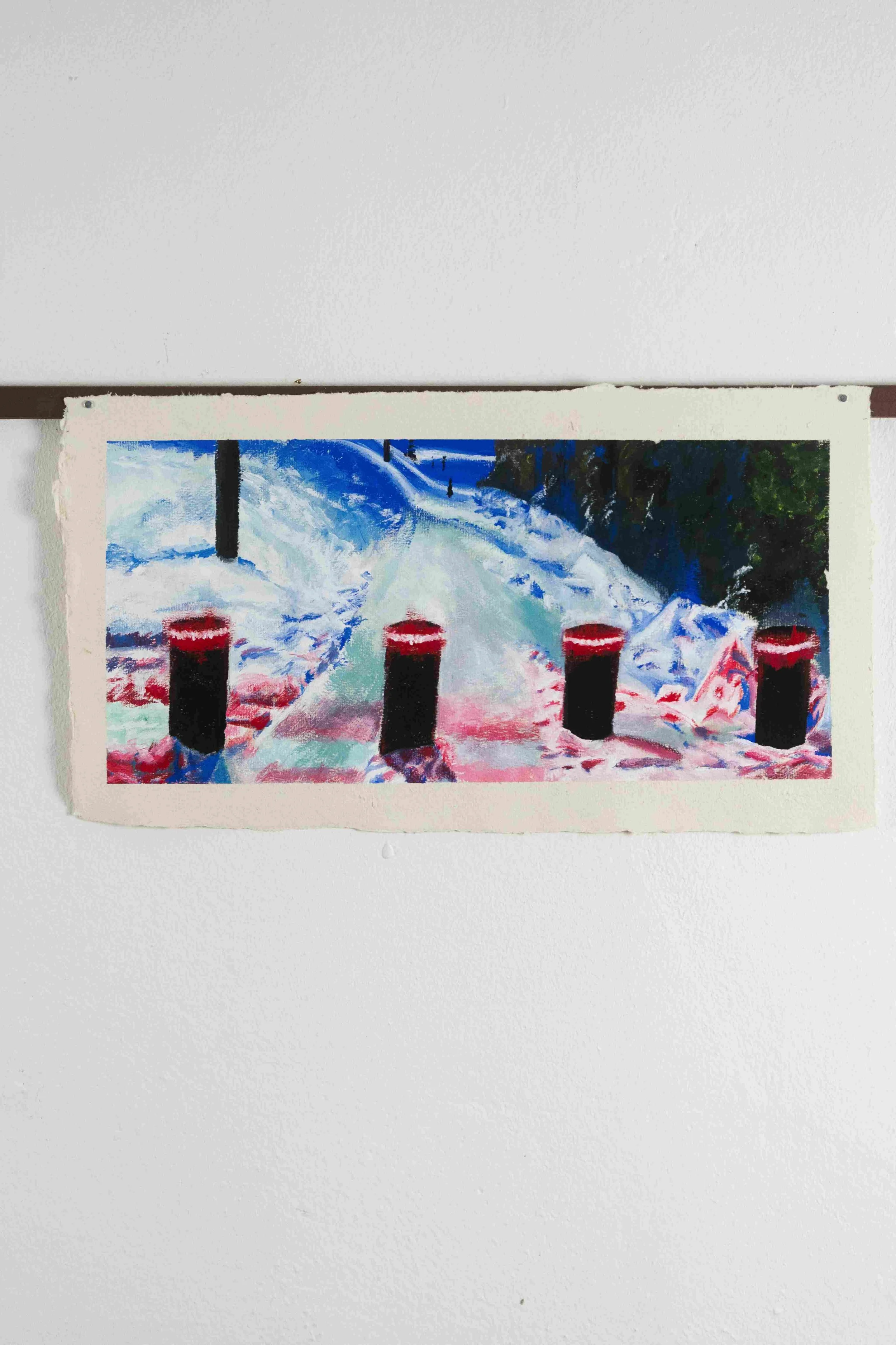 Lichtsäulen,
Guache auf Büttenpapier,
50 cm x 26 cm,
2023