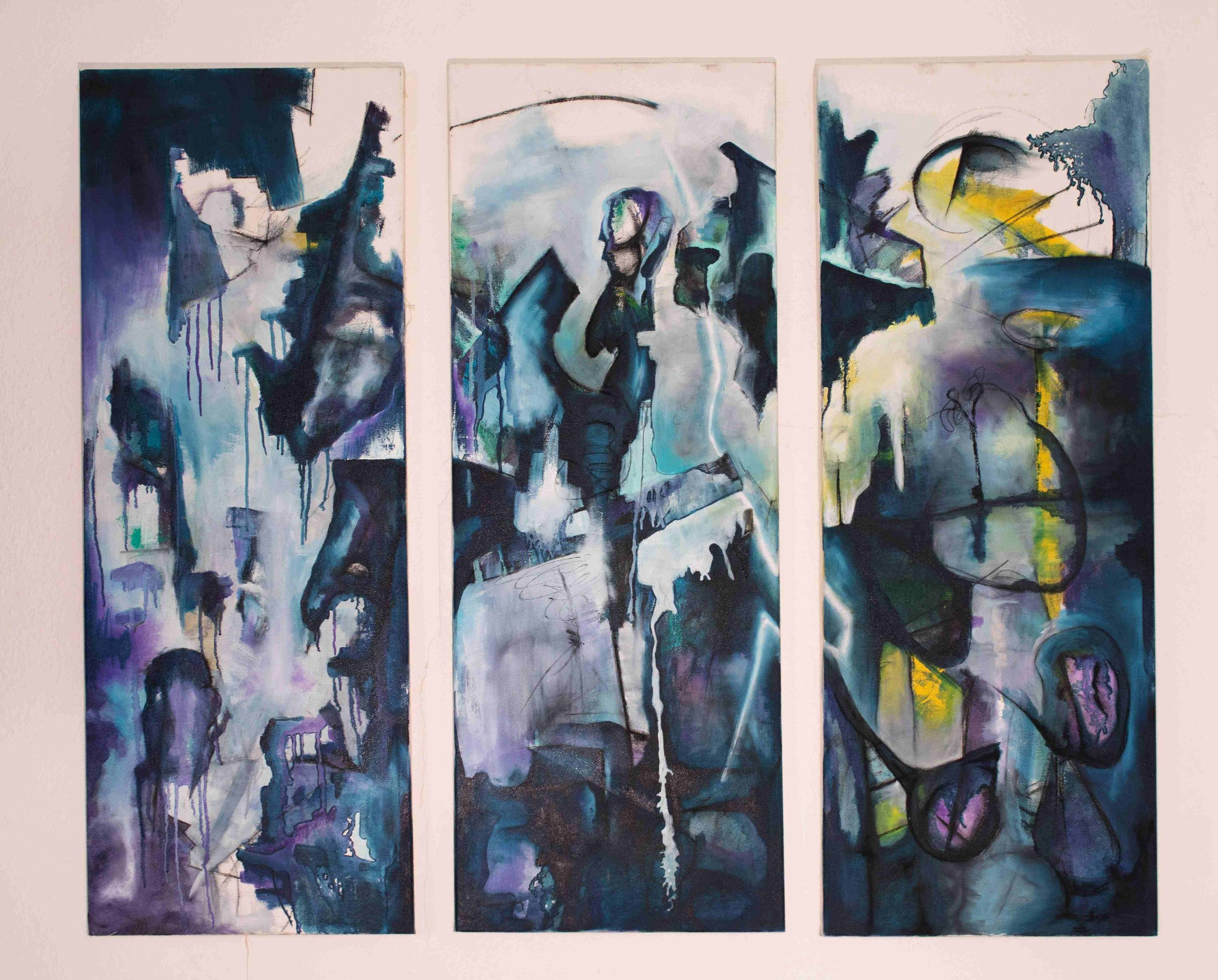 Nur ein bisschen Ewigkeit,
Öl und Kohle auf Leinwand,
2025,
120cm x 135cm