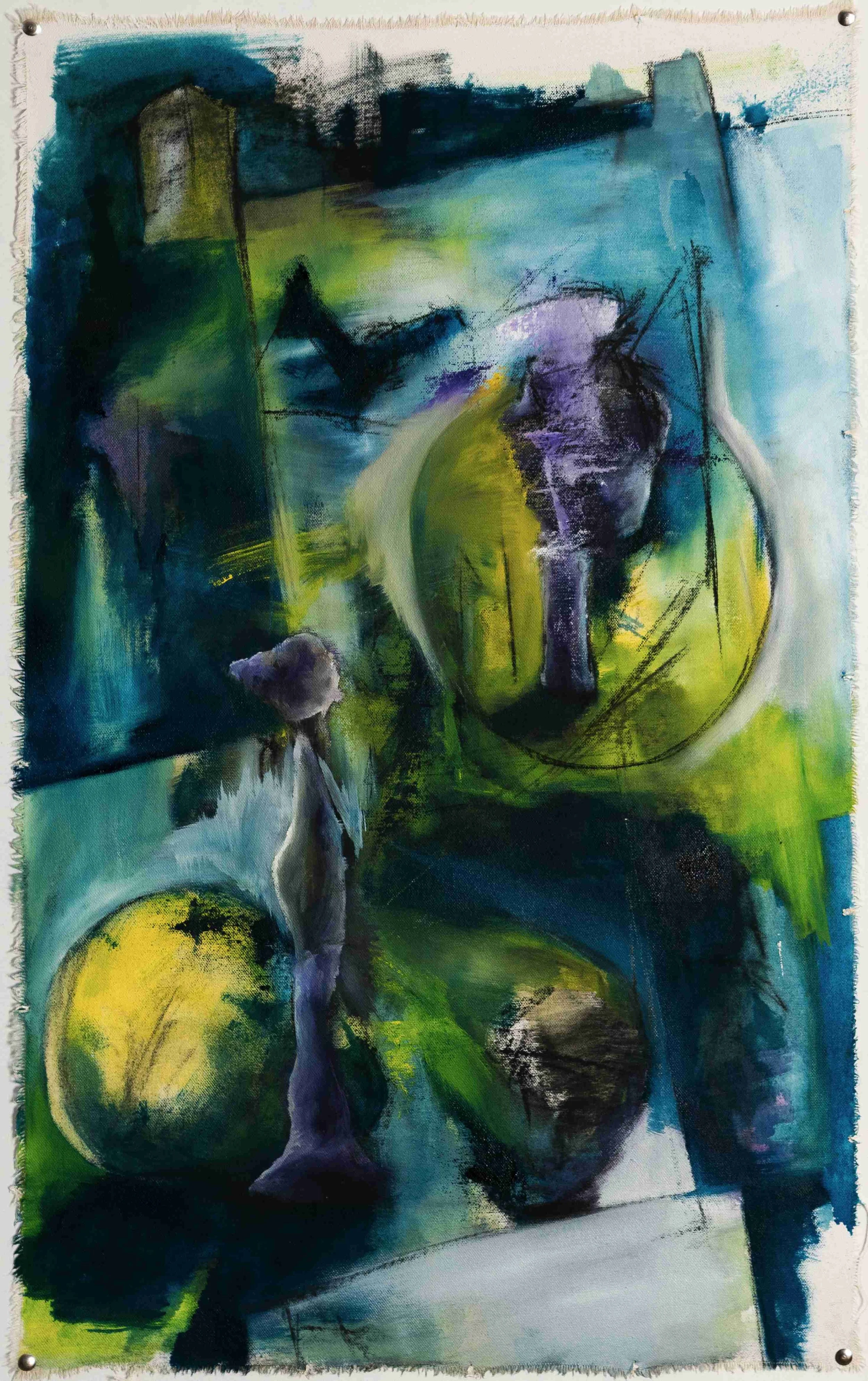 Pinsel in der Luft,
Kohle und Öl auf Leinwand,
73cm x 45cm,
2024