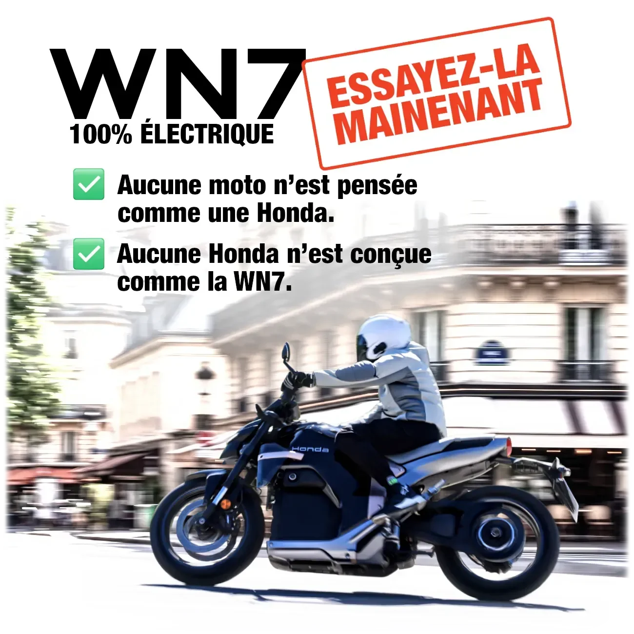 Moto électrique Honda WN7 dans Paris