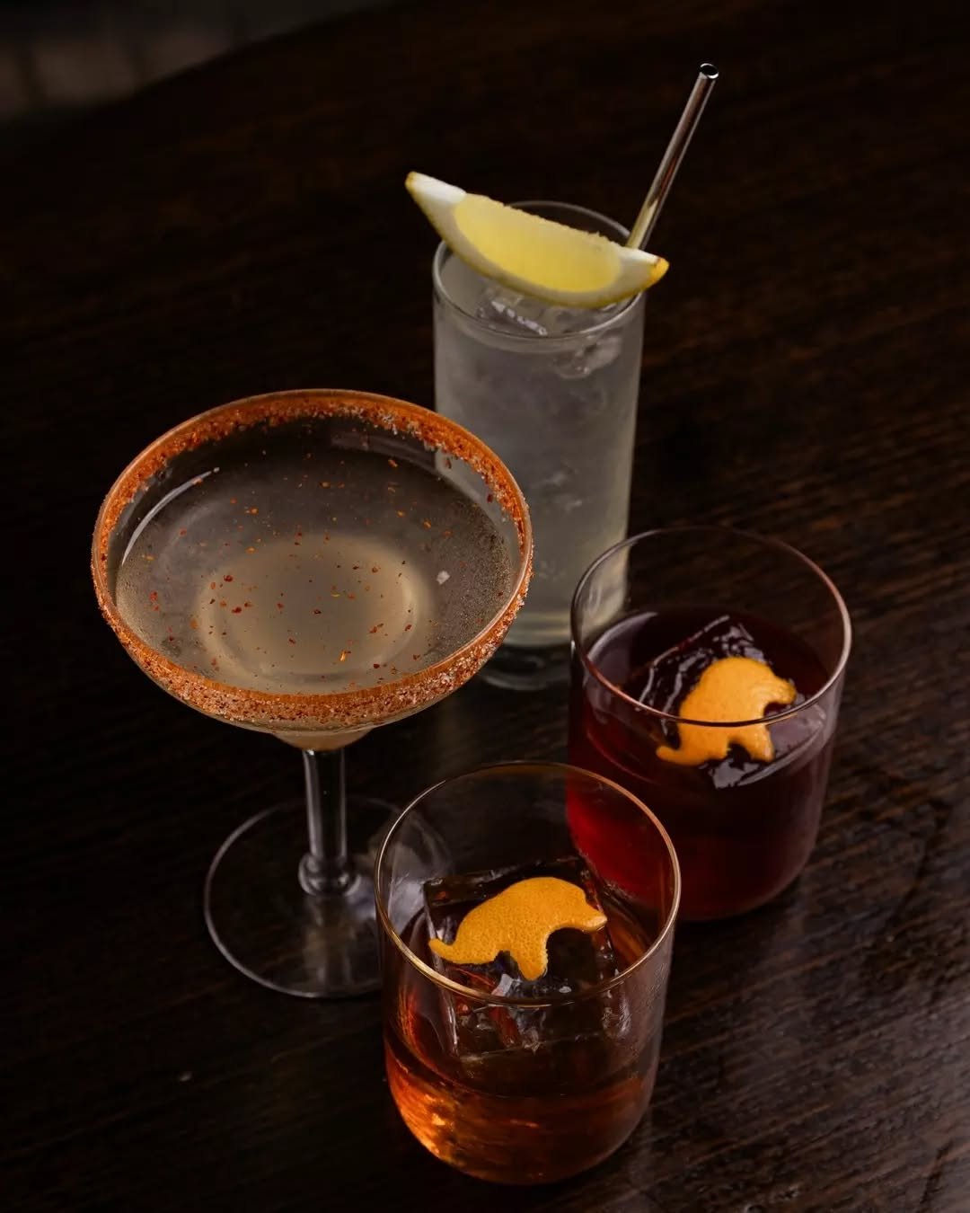 Spicy Lady Margarita with jalape&ntilde;o and pineapple. Peach Prince with gin and citrus. Coconut Queen Negroni with coconut campari. Red Keep Old Fashioned Starward Nova and red wine syrup.