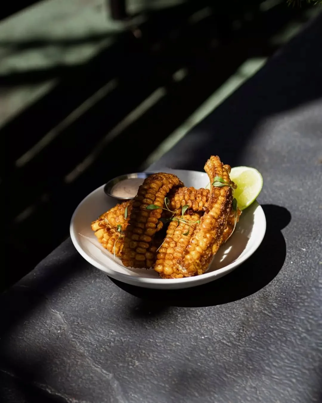 Spiced &amp; charred corn ribs to start.