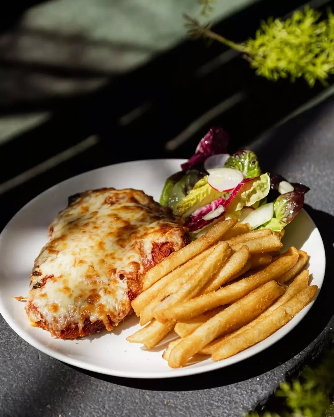 Friday parma night at the Castle. Chicken or eggplant with chips, salad and a pot for $25