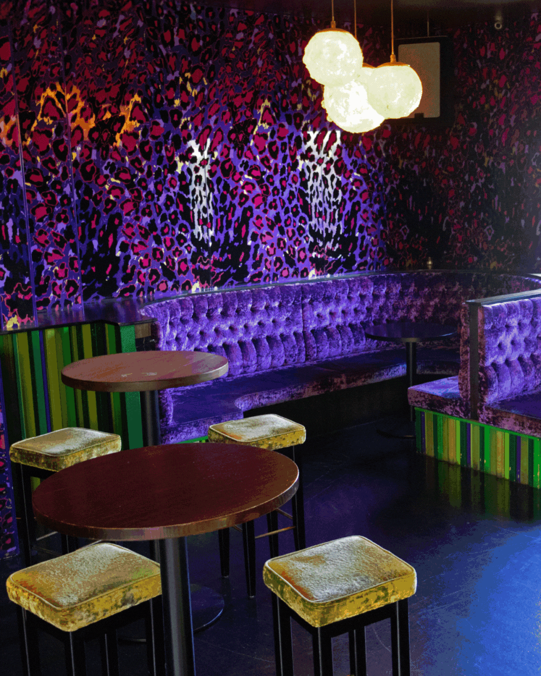 Private events at The Windsor Castle, Windsor. The overall lighting is dim, creating a vibrant, eclectic atmosphere.