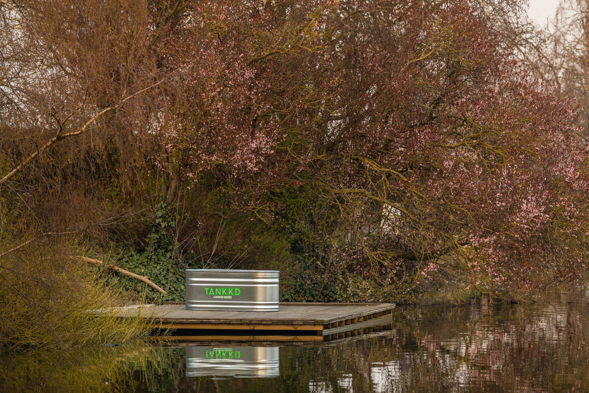 A Stock Tank with green illuminated 