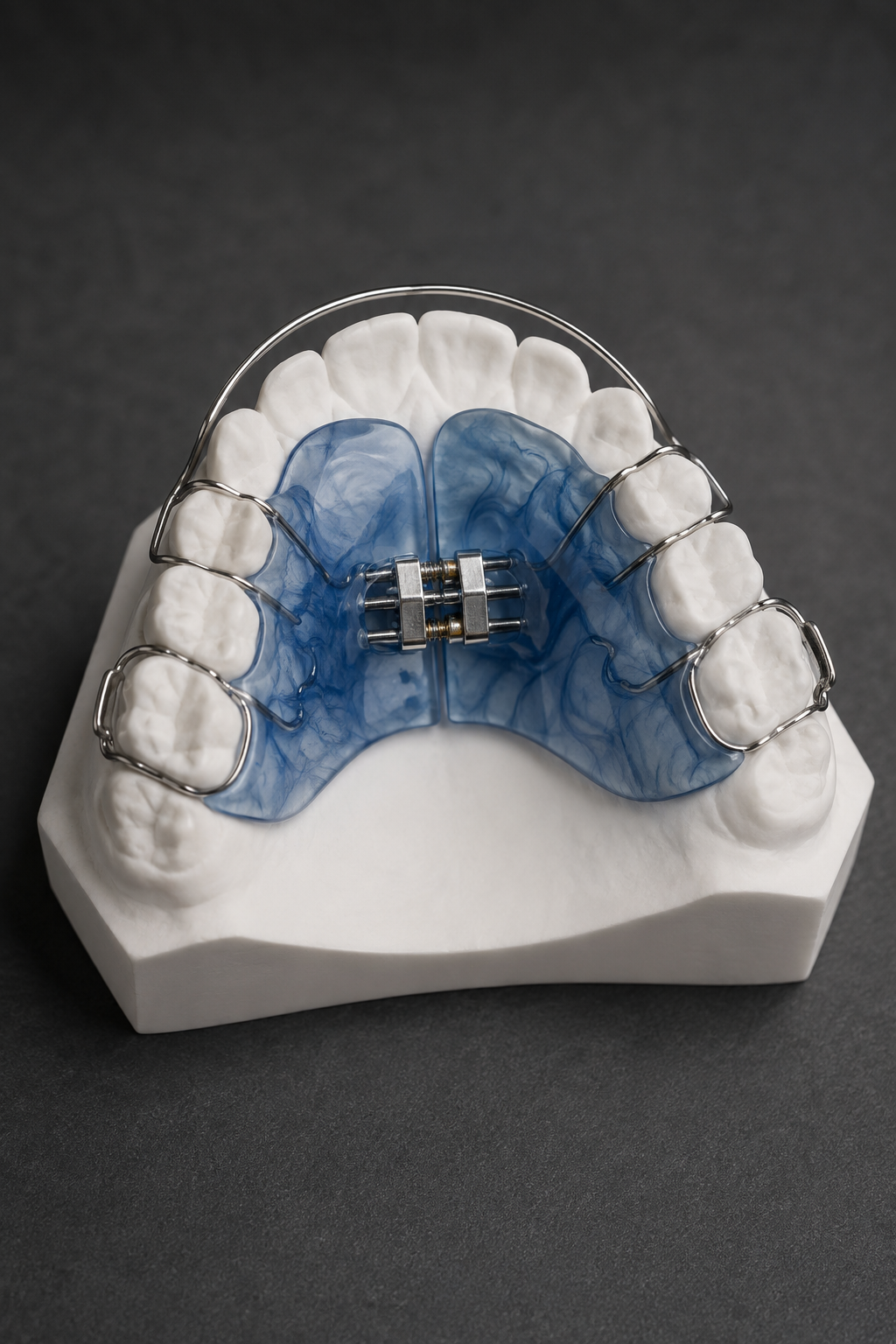 Removable orthodontic expansion appliance fitted to a dental laboratory model