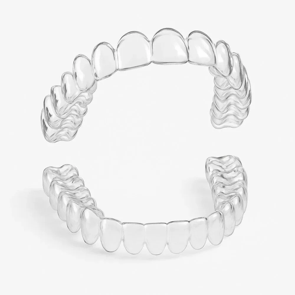 Upper and lower clear pressure-formed dental retainers