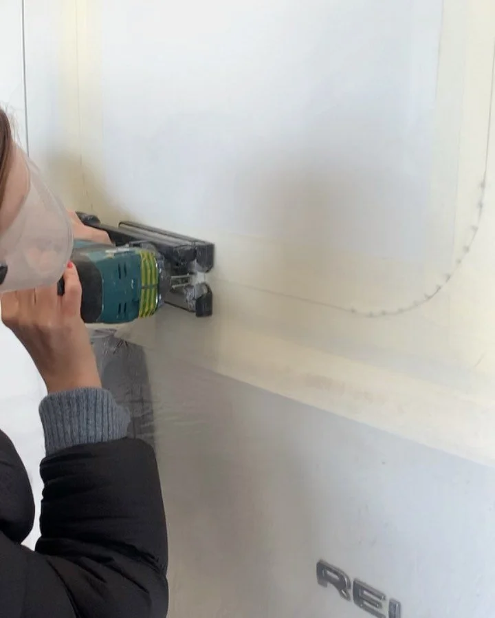 Step 4 - Installing the windows. Couldn&rsquo;t of done it without the help from my trusty girlfriend. Believe it or not this was her first time using a jigsaw. Unbelievable tekkers.  #topbins #selfbuild #vanlife #citroenrelaycamper #nomad #vanwindow