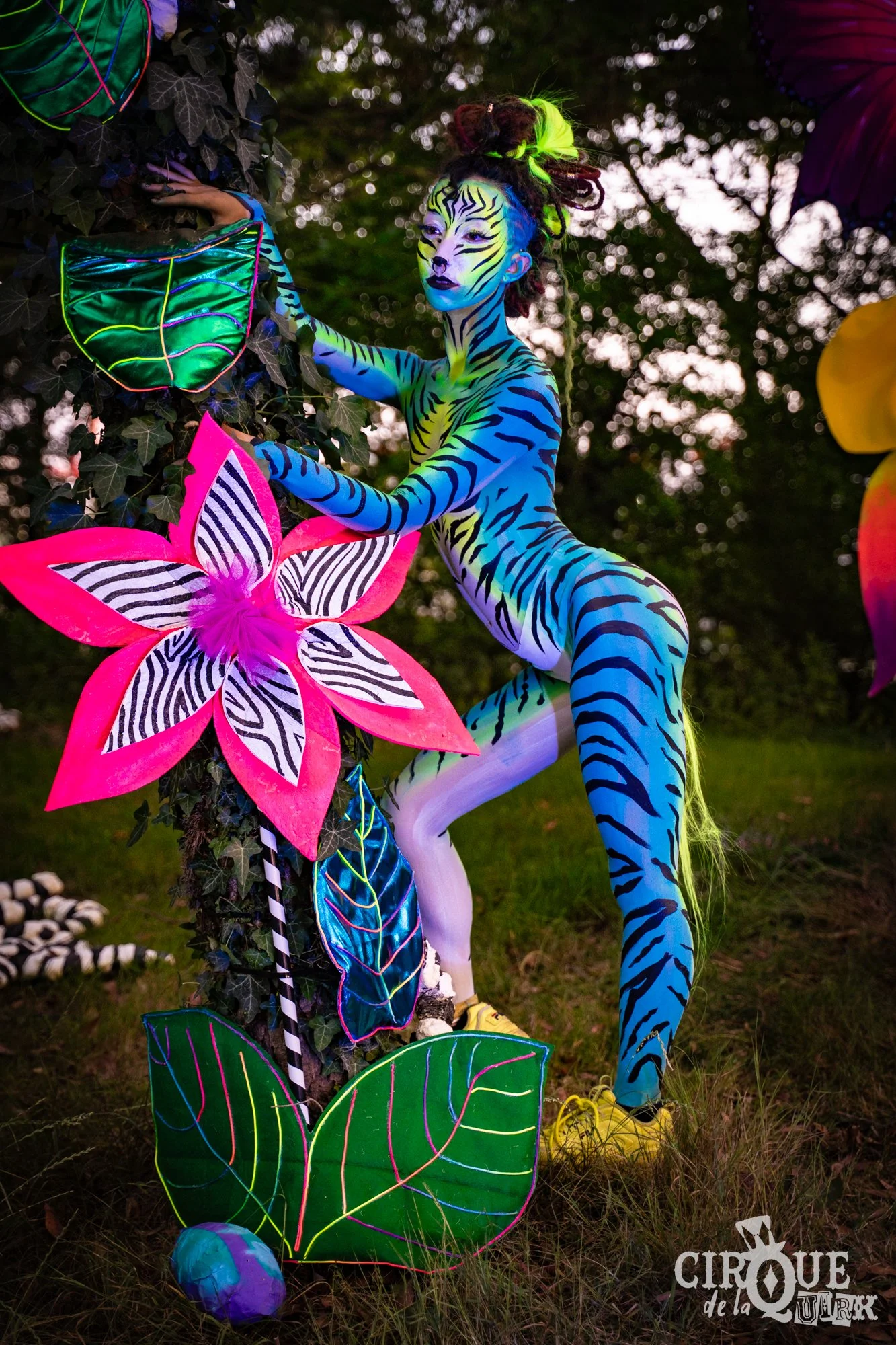 Ember Wong modelling bodypaint by Pixie Lawrie at Cirque de la Quirk, Isle of Wight Festival 2025
