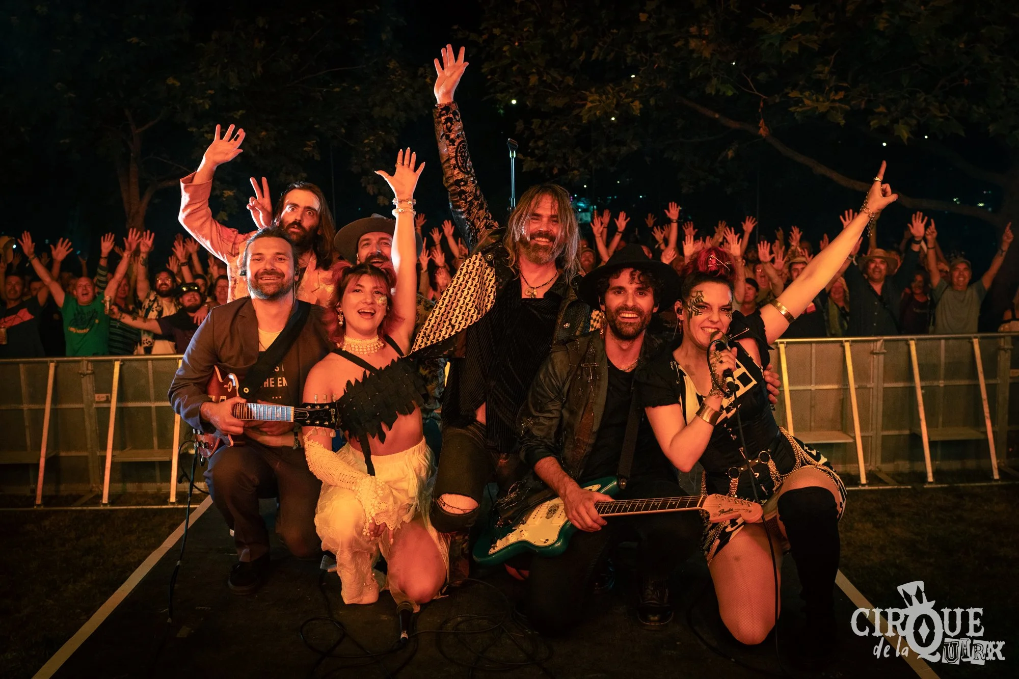 Electric Pyramid, Molly McQueen & Gin Loren on stage at Cirque de la Quirk, Isle of Wight Festival 2025