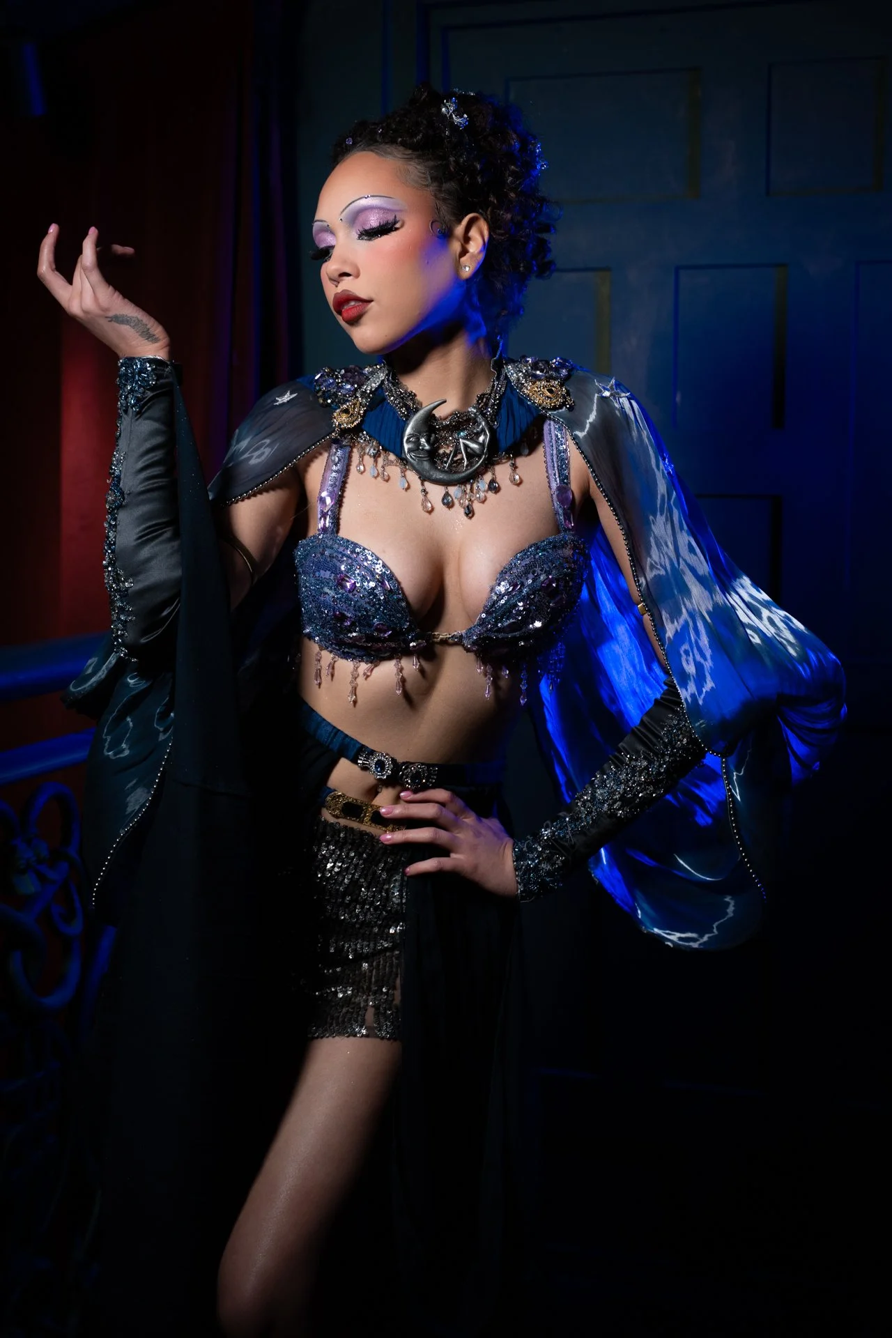 Dawn Voz wearing Prangsta costumes, photographed backstage at The Secret Society of Cabaret's show, 'A Bohemian Dream' at the Emerald Theatre, 2025