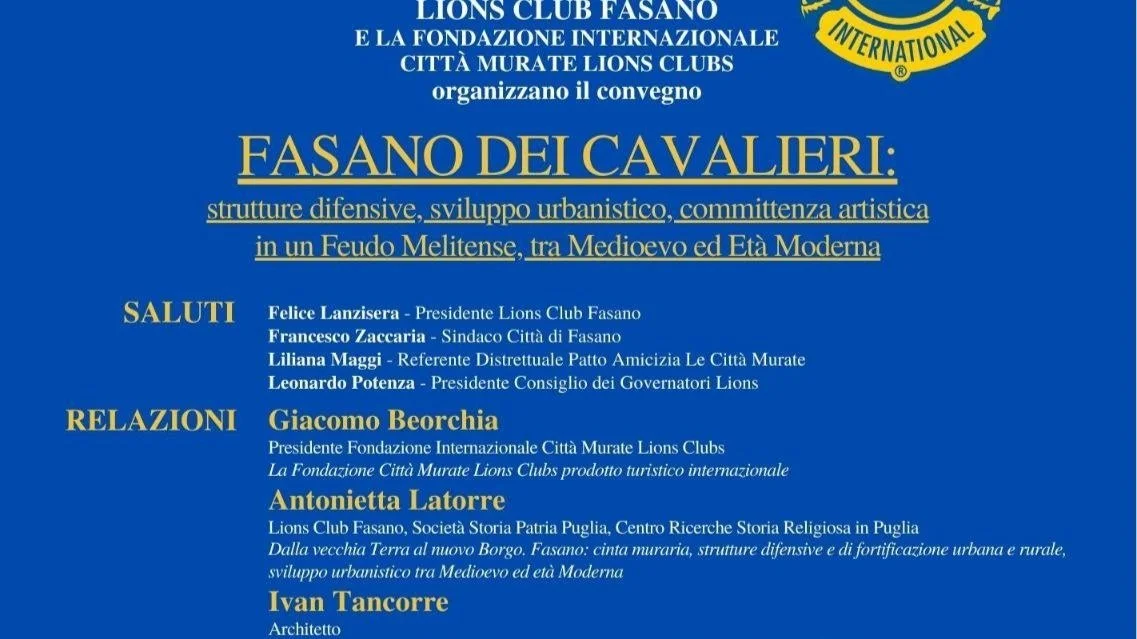 Il Lions Club Fasano promuove un convegno su “Fasano dei Cavalieri”