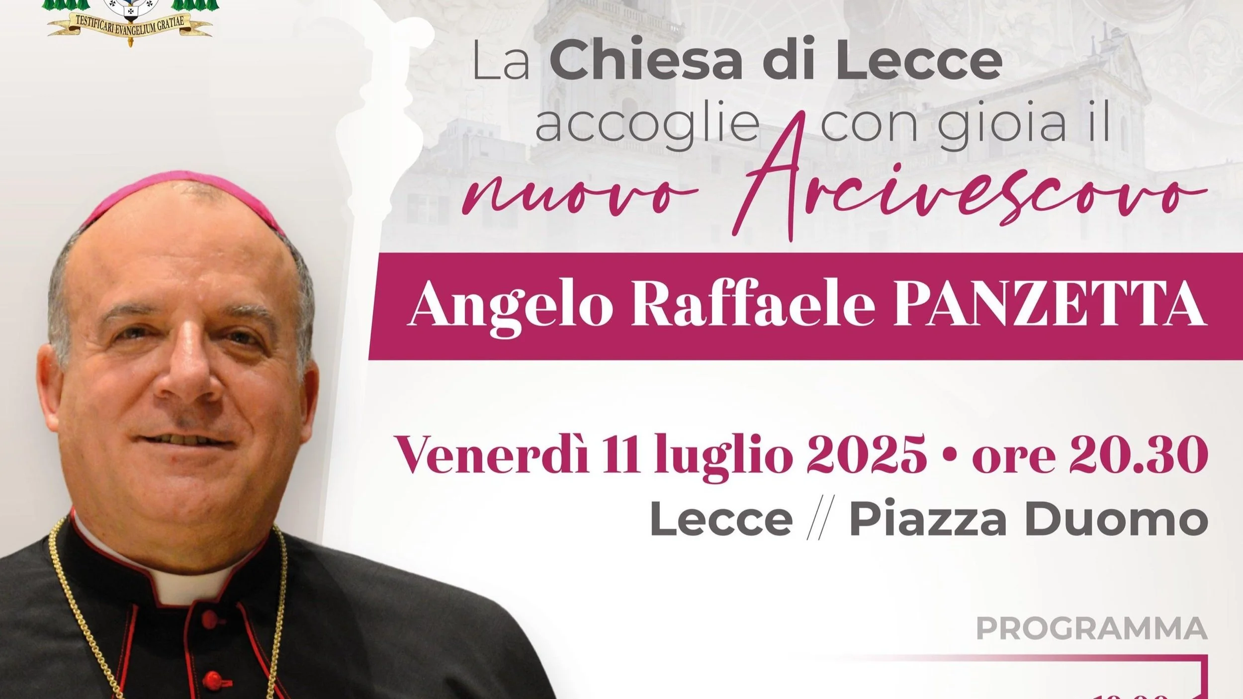 INIZIO DEL MINISTERO DELL'ARCIVESCOVO PANZETTA