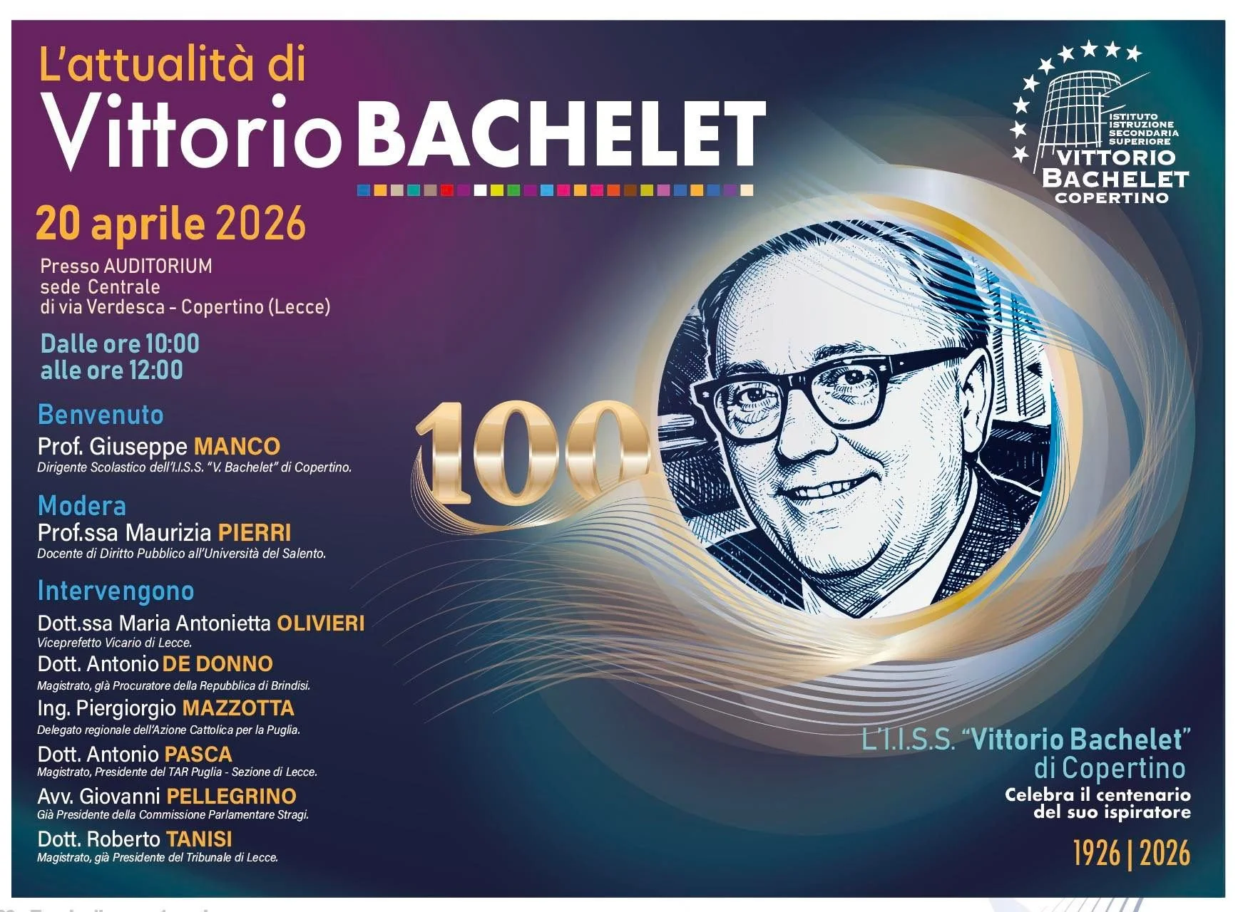 BACHELET, FEDE E STATO: A COPERTINO UN CONVEGNO PER IL CENTENARIO