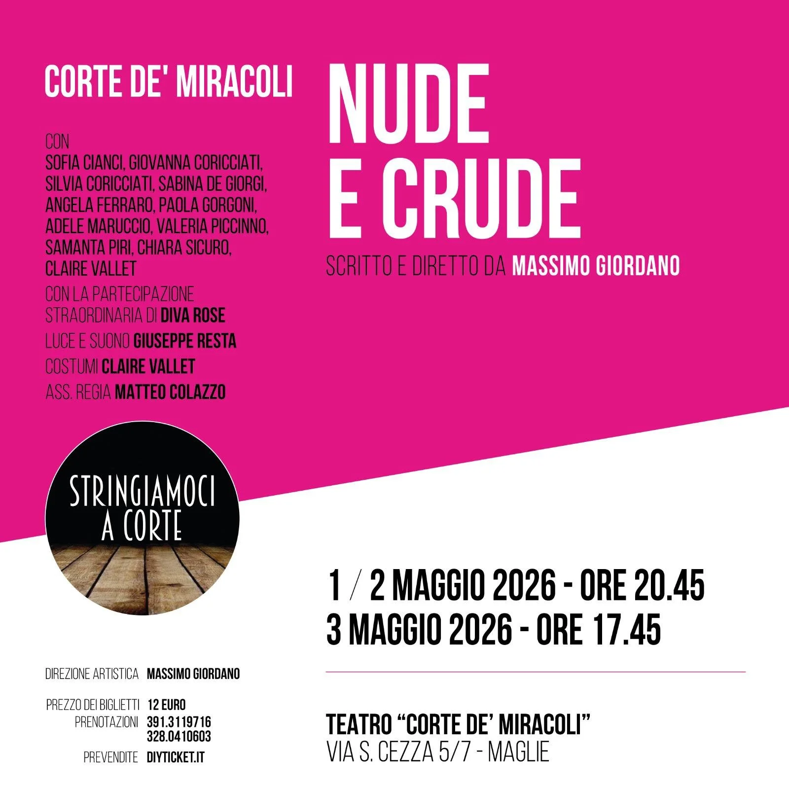 “NUDE E CRUDE”, QUANDO LA SOLIDARIETA’ SI FA SPETTACOLODOMANI NUOVO APPUNTAMENTO A CORTE DE’ MIRACOLI