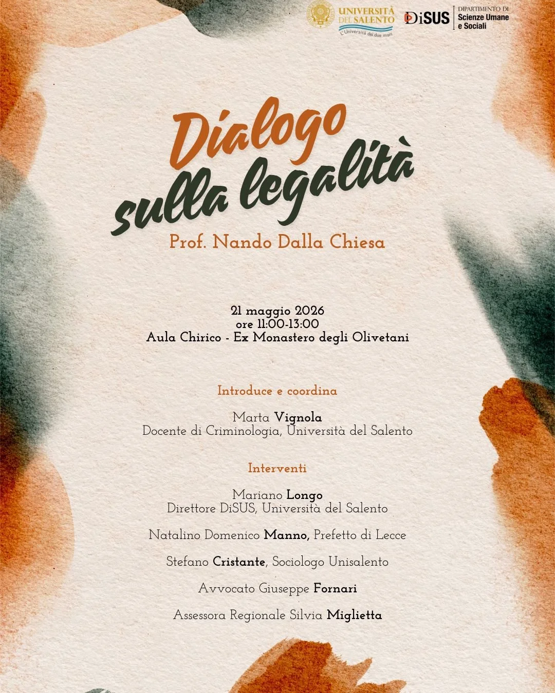 DIALOGO SULLA LEGALITÀ: NANDO DALLA CHIESA A UNISALENTO