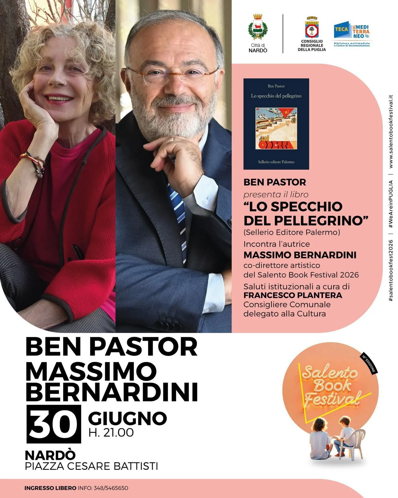 Domani a Nardò (Le) per il Salento Book Festival MASSIMO BERNARDINI incontra BEN PASTOR che presenta il libro “Lo Specchio del pellegrino”
