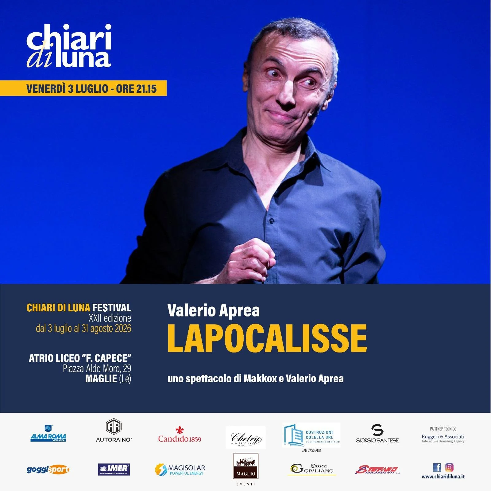 "Chiari di Luna": la ventiduesima edizione della rassegna teatrale comincia venerdì sera a Maglie con il sold out di "Lapocalisse”