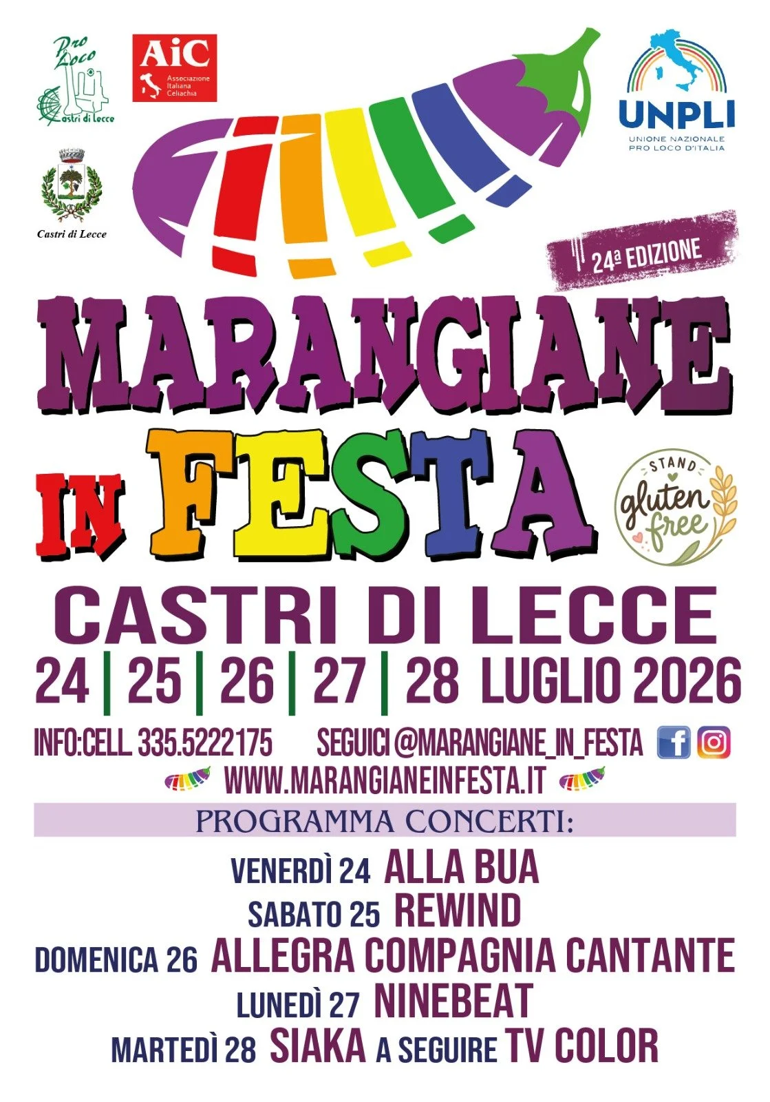 Dal 24 al 28 luglio torna "Marangiane in Festa": cinque serate a Castri di Lecce dedicate alla regina dell'estate, la melanzana, anche col gluten free