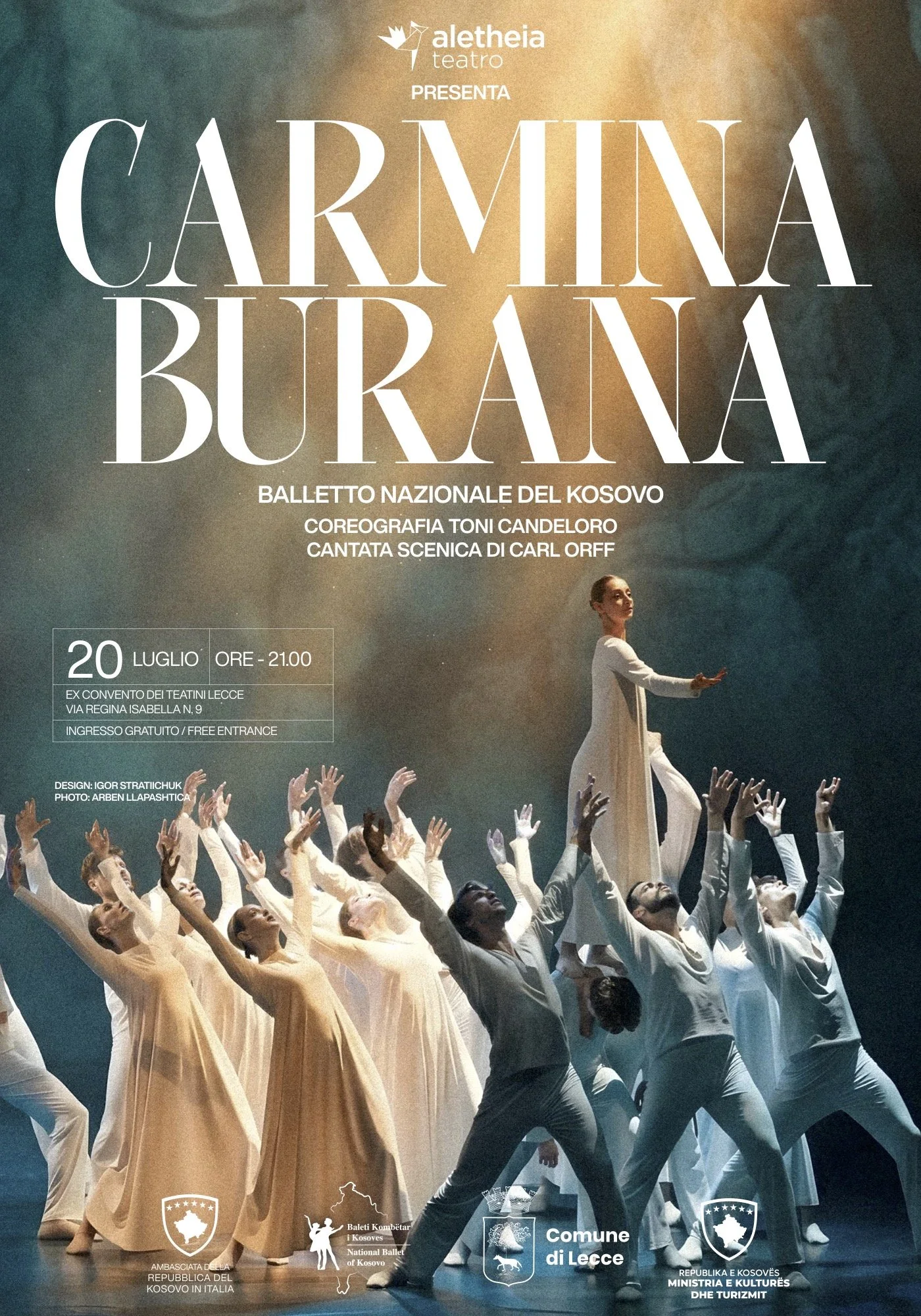 "Carmina burana", il Balletto Nazionale del Kosovo lunedì 20 luglio a Lecce all'ex Convento dei Teatini per le coreografie di Toni Candeloro