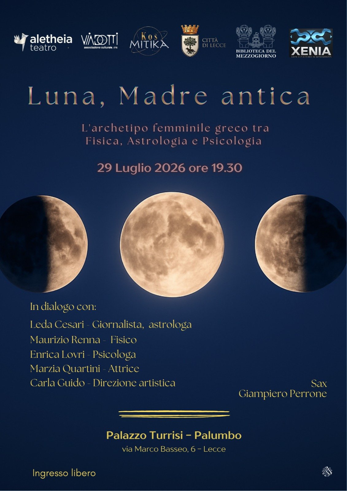Luna, compagna silente delle notti e madre mitologica: un incontro mercoledì 29 luglio a Palazzo Turrisi Palumbo a Lecce