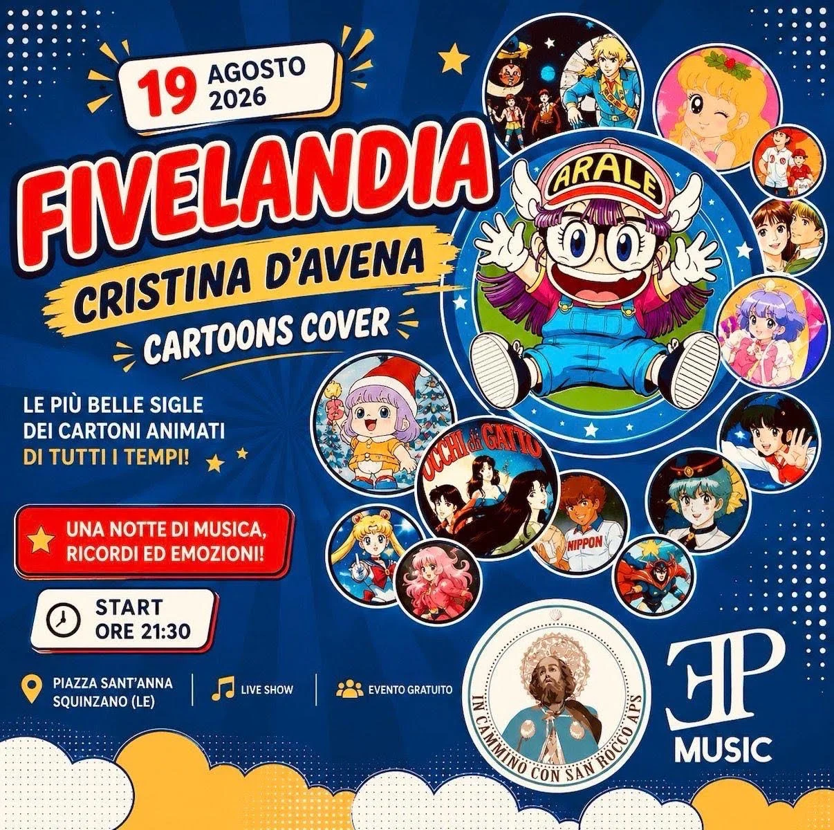 “Fivelandia” a Squinzano: le sigle di Cristina D’Avena rivivono in piazza Sant’Anna