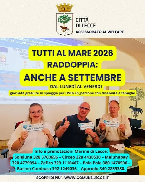 “TUTTI AL MARE ESTATE 2026” RADDOPPIA: IL PROGETTO PROSEGUE PER TUTTO SETTEMBRE