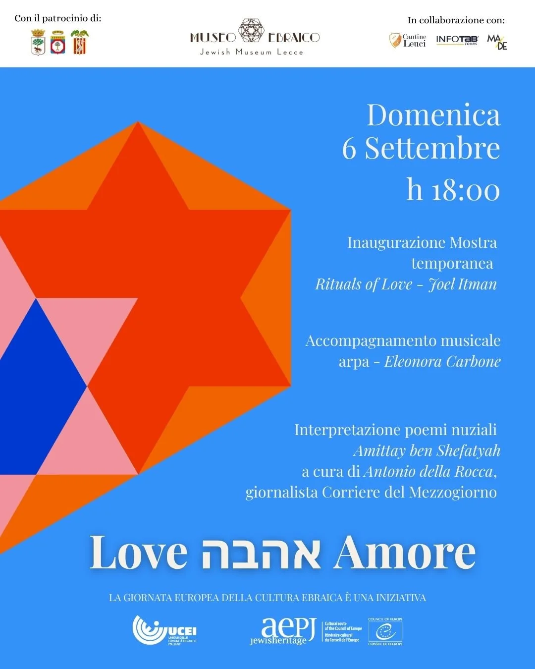 Giornata Europea della Cultura Ebraica 2026: al Museo Ebraico di Lecce si inaugura “Rituals of Love” di Joel Itman