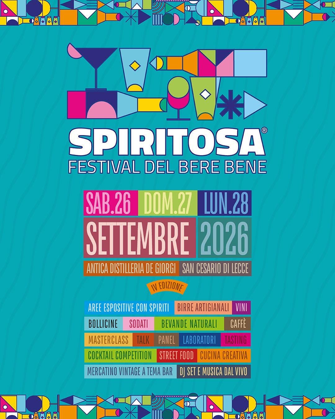 Spiritosa torna dal 26 al 28 settembre e cambia casa: la quarta edizione approda all’Antica Distilleria De Giorgi