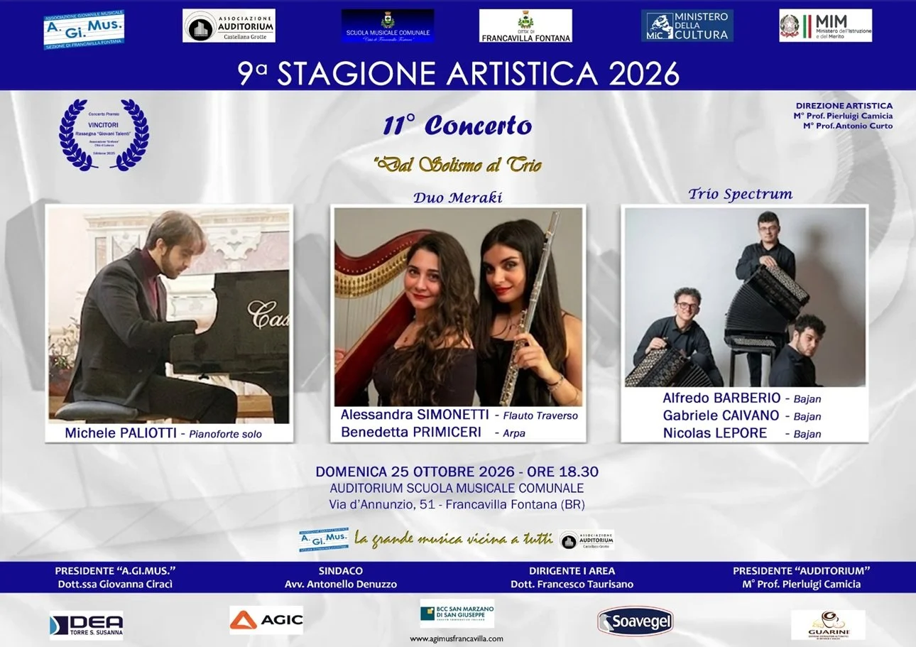Triplice concerto per il nuovo appuntamento della Stagione Artistica A.Gi.Mus. Francavilla Fontana