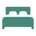 A stylized icon of a bed with two pillows.