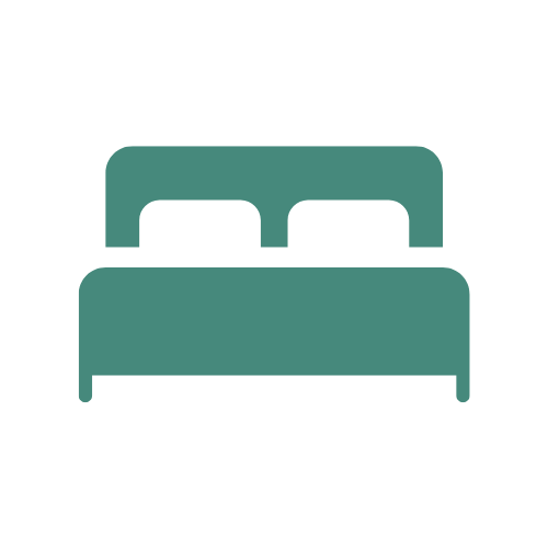 Een simplistisch pictogram van een bed met twee kussens