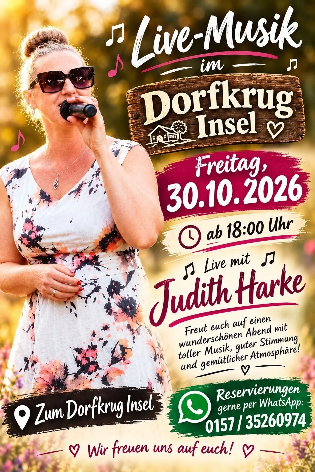 Live-Musik-Event im Dorkrug Insel mit Judith Harke am 30.10.2026 ab 18 Uhr