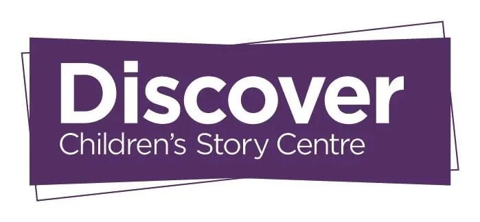 Logo of Discover Children's Story Centre with purple background and white text